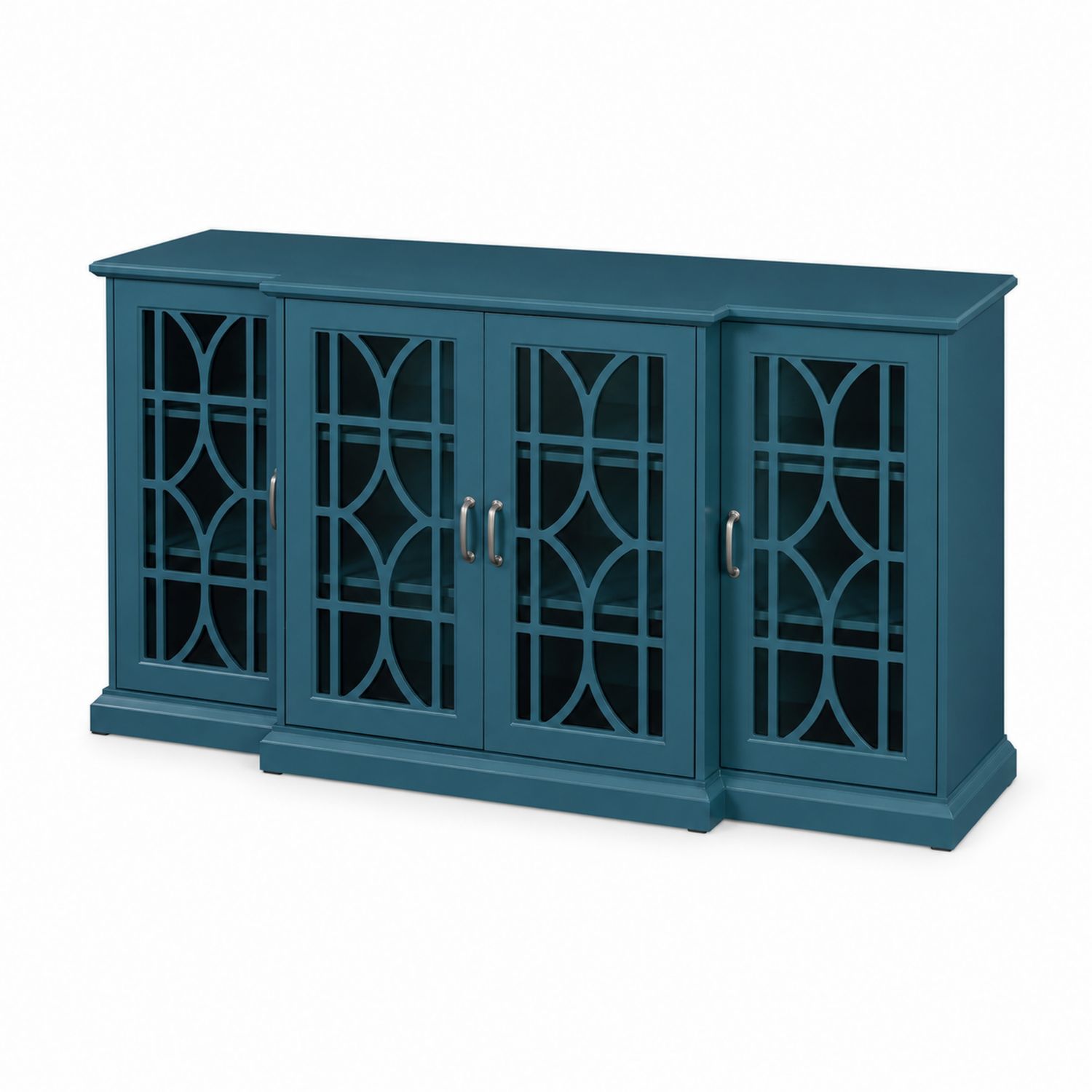 Credenza rettangolare in legno con ante in vetro temperato blu