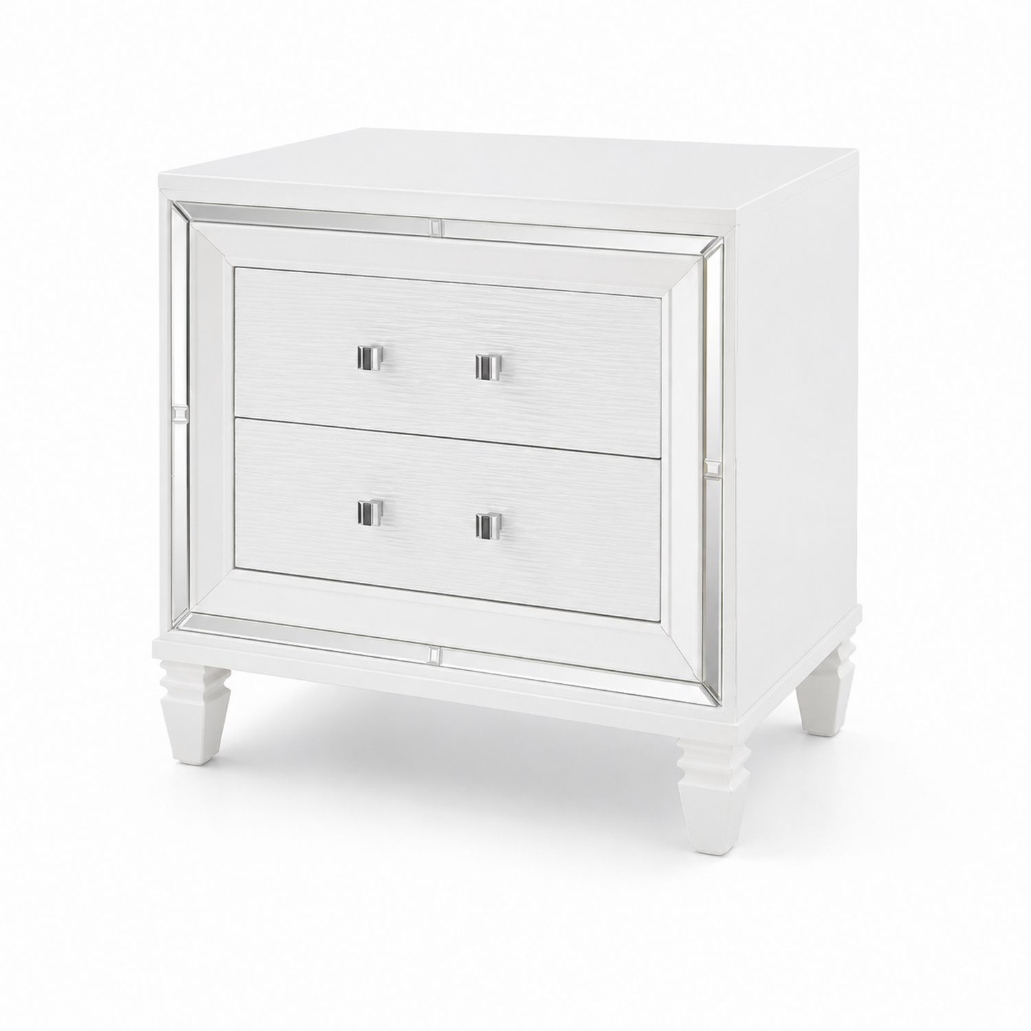 Comodino con due cassetti in legno e vetro temperato bianco 60x40x55 cm