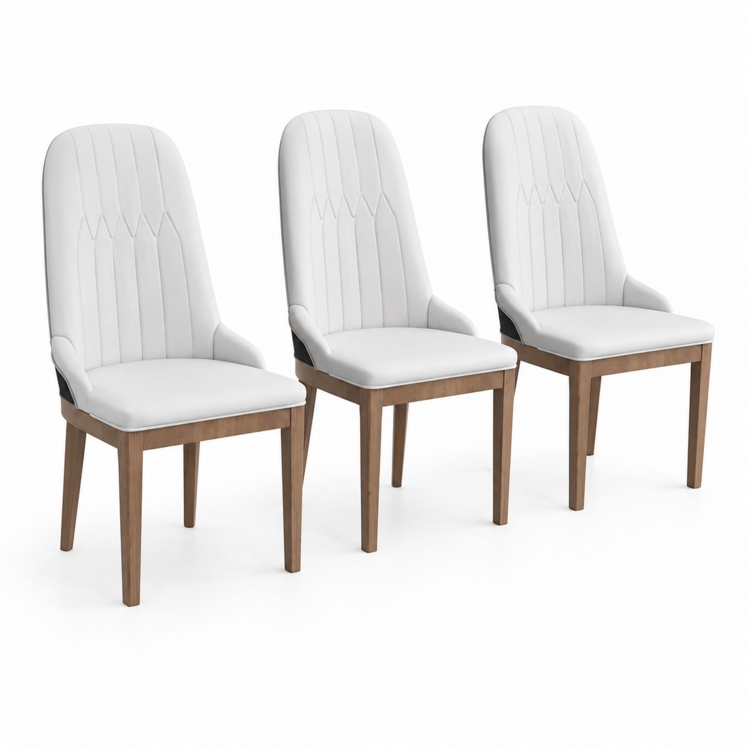 Set di 3 Sedie da Pranzo in Pelle Sintetica con Gambe in Legno