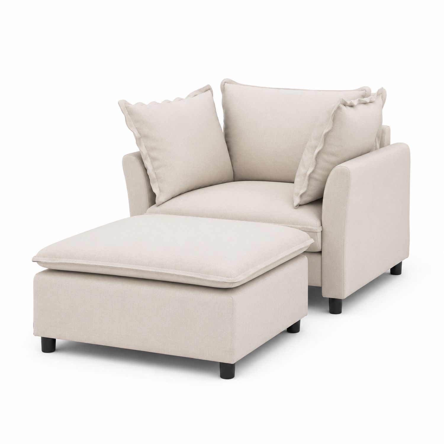 Divano con Pouf in Tessuto Beige