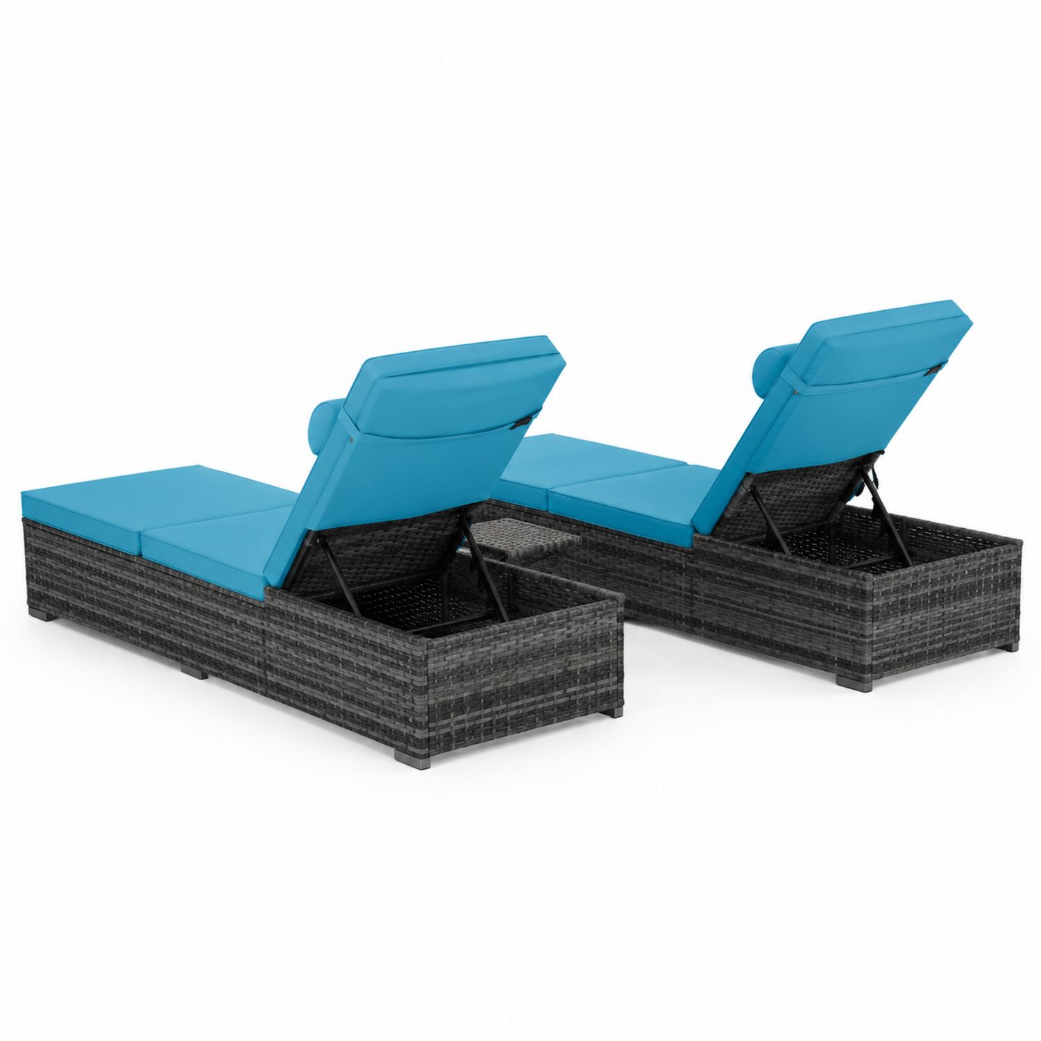 Set Lettini Prendisole in Rattan Sintetico con Cuscini Blu
