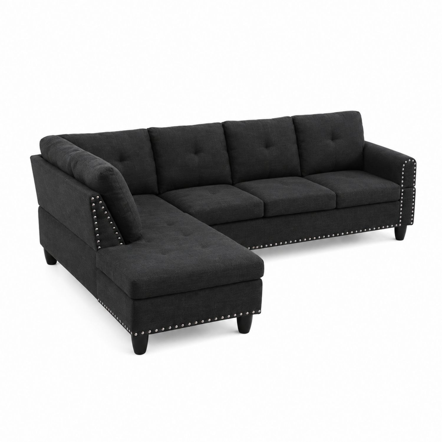 Divano angolare in tessuto Nero con chaise longue