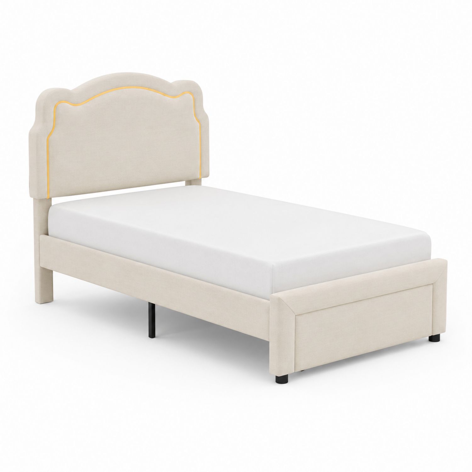 Letto singolo in tessuto beige 90x200 cm