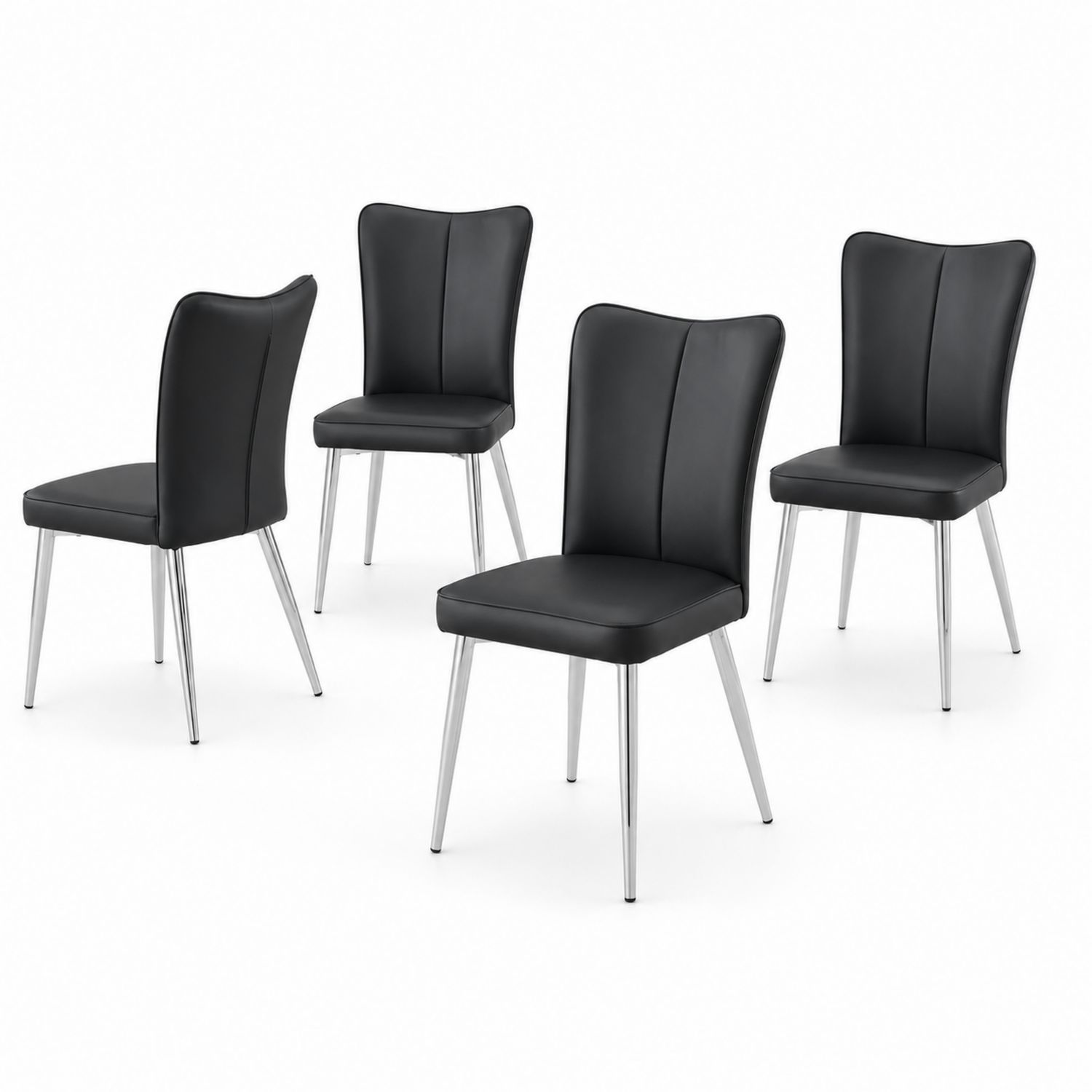 Set di 4 Sedie in Pelle Sintetica e Acciaio Inox