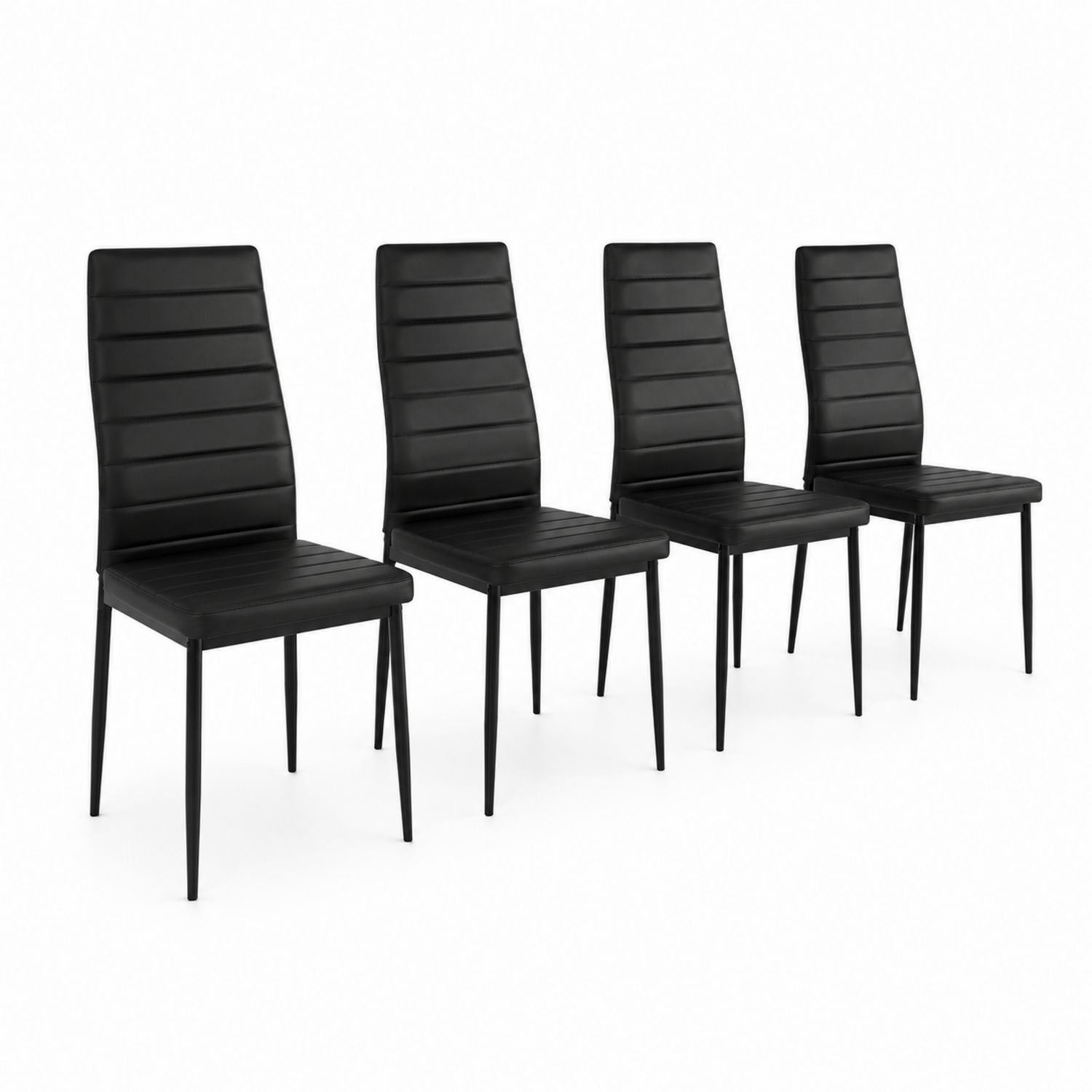 Set di 4 Sedie in Similpelle Nera con Struttura in Metallo