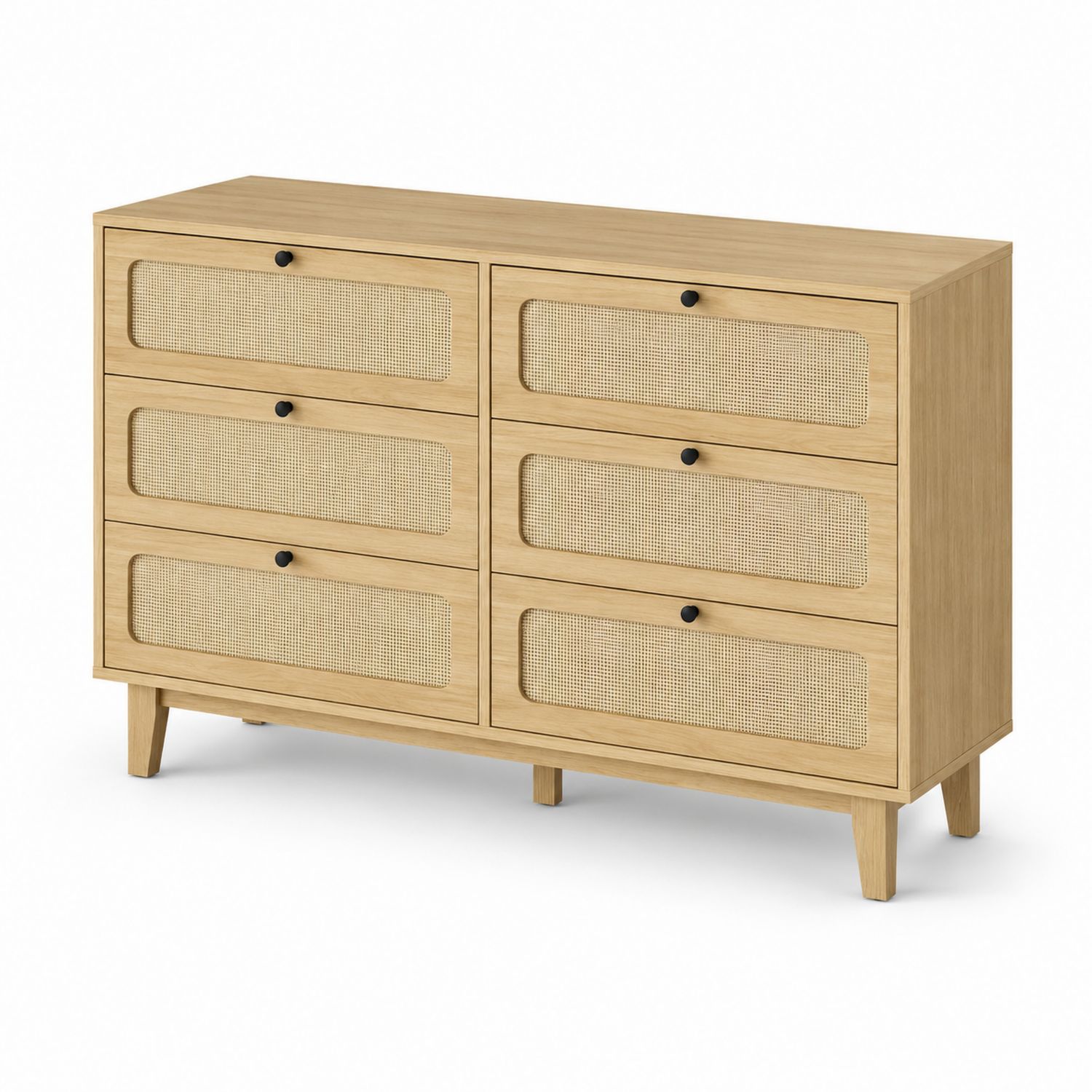 Cassettiera in Legno e Rattan con 6 Cassetti Beige