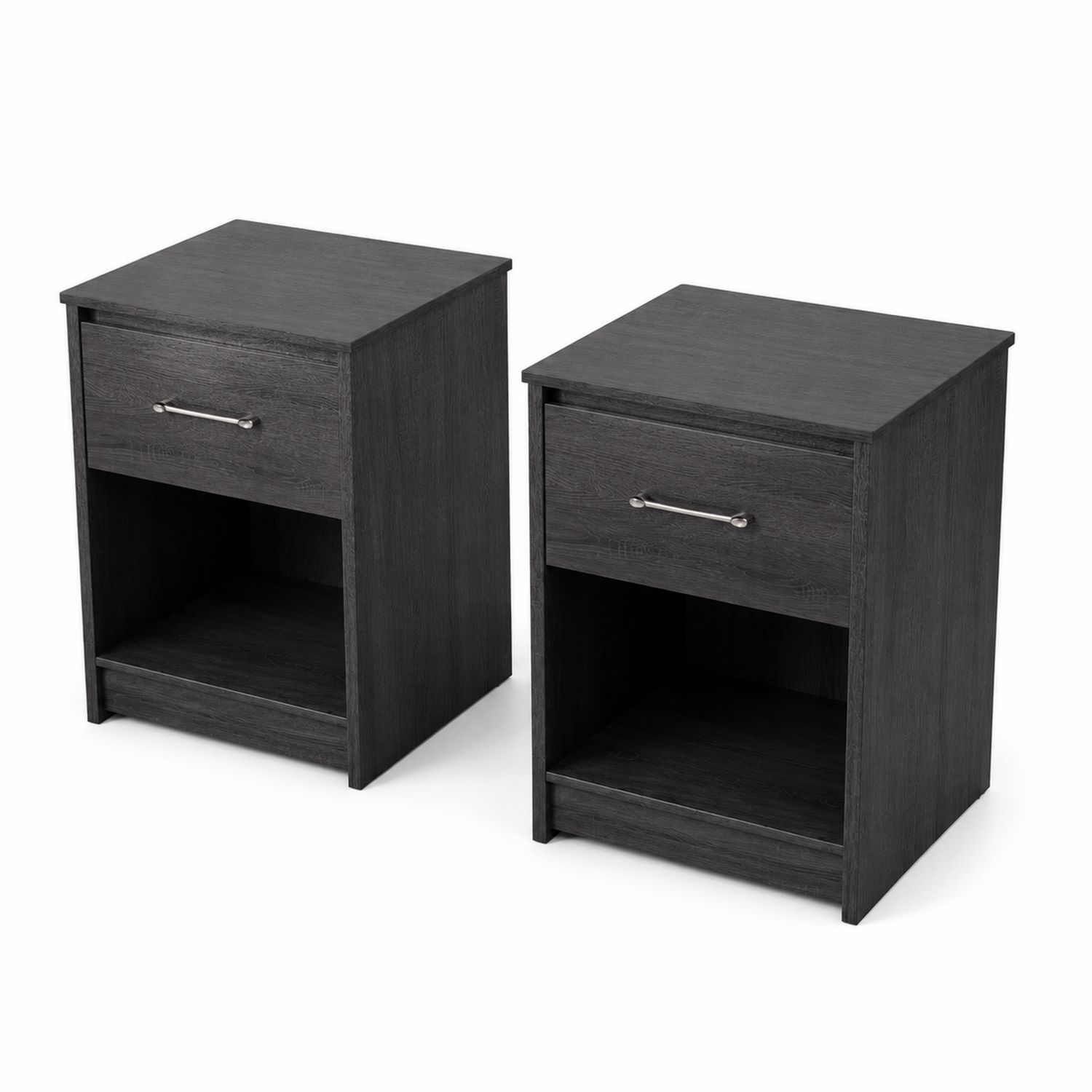 Set di 2 comodini in legno laminato scuro con cassetto