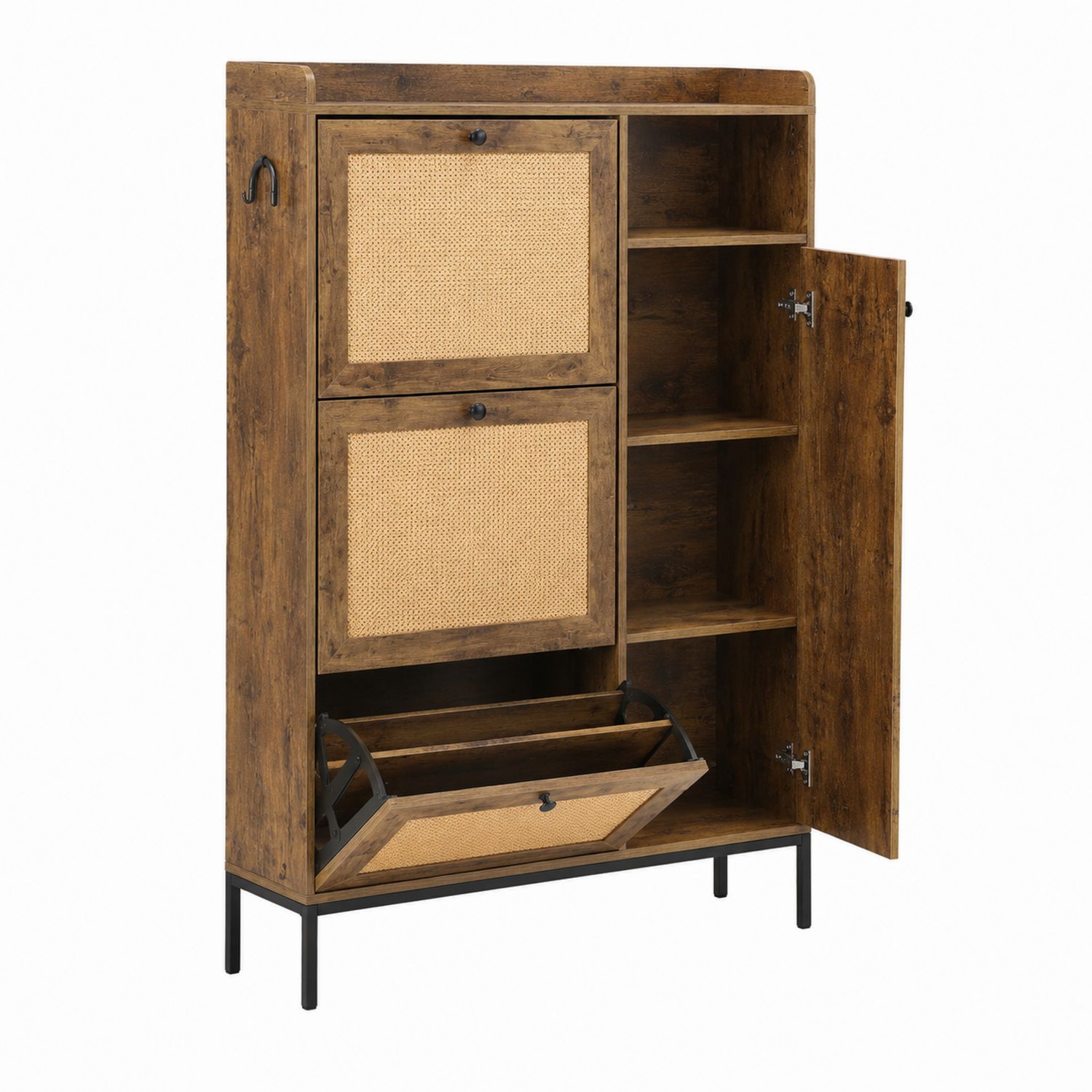 Zapatero de Madera MDF y Ratán Marrón-Valtrivaria