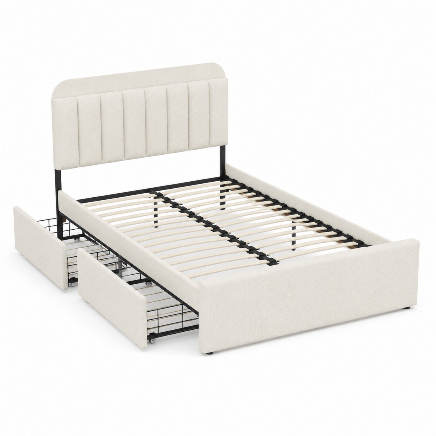 Cama tapizada con almacenamiento de 160x200 cm Beige-Valtrivaria