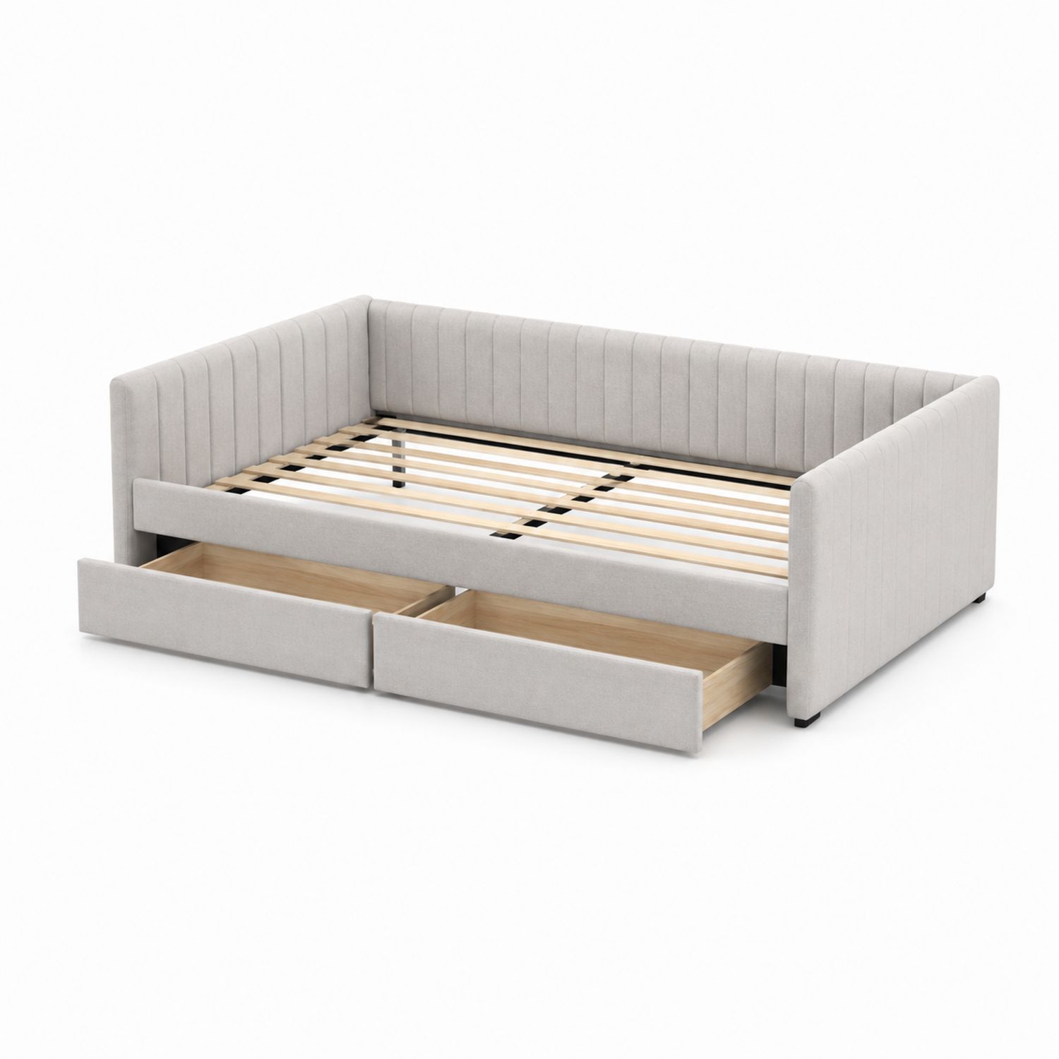 Cama nido con cajones tapizada en tela Gris 200x90 cm-Valtrivaria