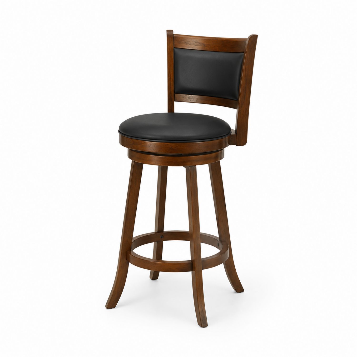 Taburete de madera con asiento de cuero sintético negro-Valtrivaria