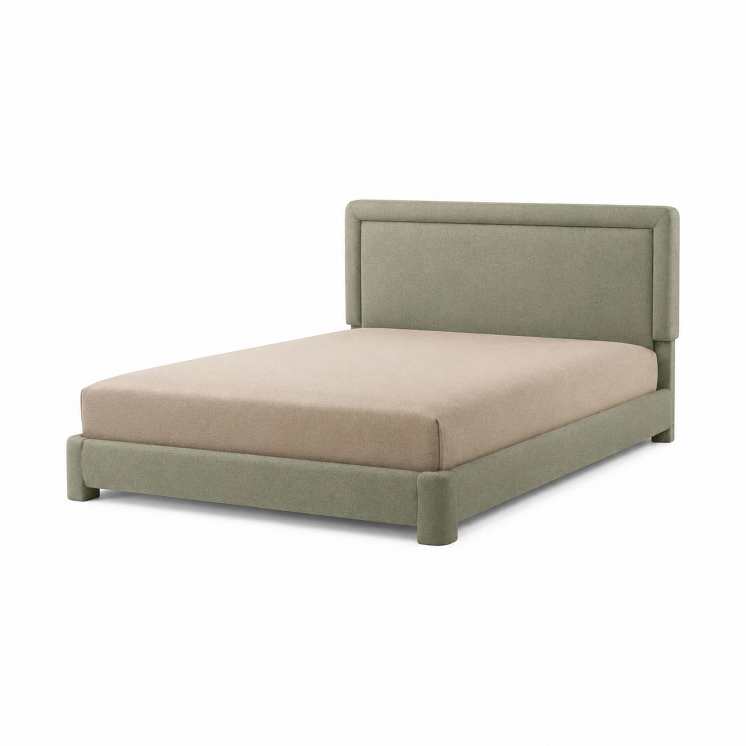 Cama de Matrimonio Tapizada con Tela de Algodón Verde y Beige 200x160 cm-Valtrivaria