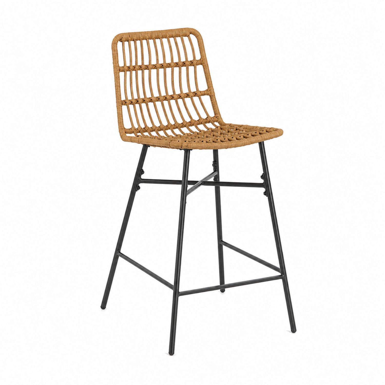 Taburete de Bar con Estructura Metálica y Asiento de Ratán-Valtrivaria