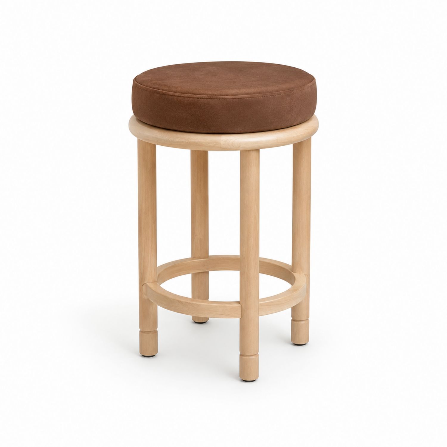 Taburete de Madera de Haya con Cojín de Microfibra Marrón, Altura 65 cm-Valtrivaria