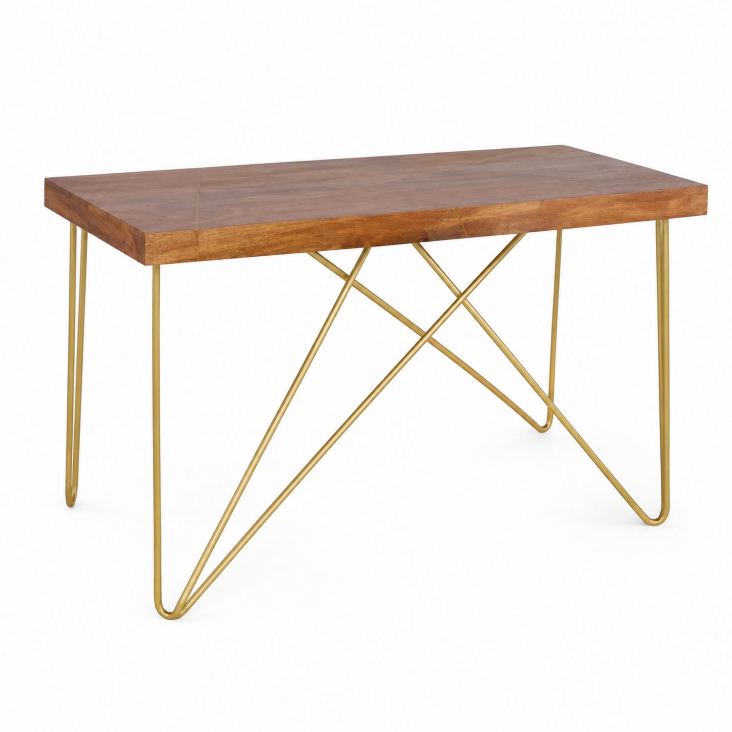 Mesa de madera maciza de acacia y hierro dorado 120x45x75 cm-Valtrivaria
