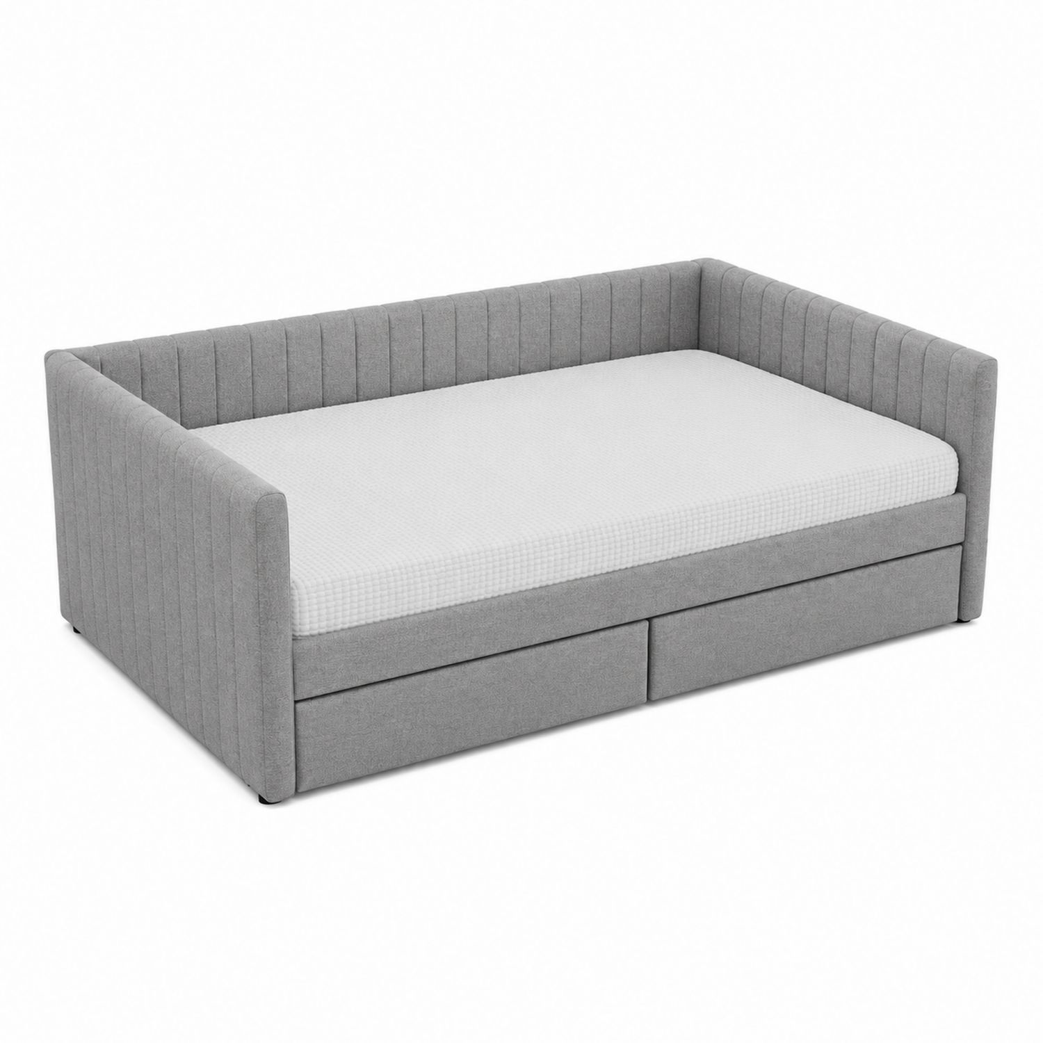 Cama nido tapizada gris con colchón de espuma de poliuretano 200x90x80 cm-Valtrivaria
