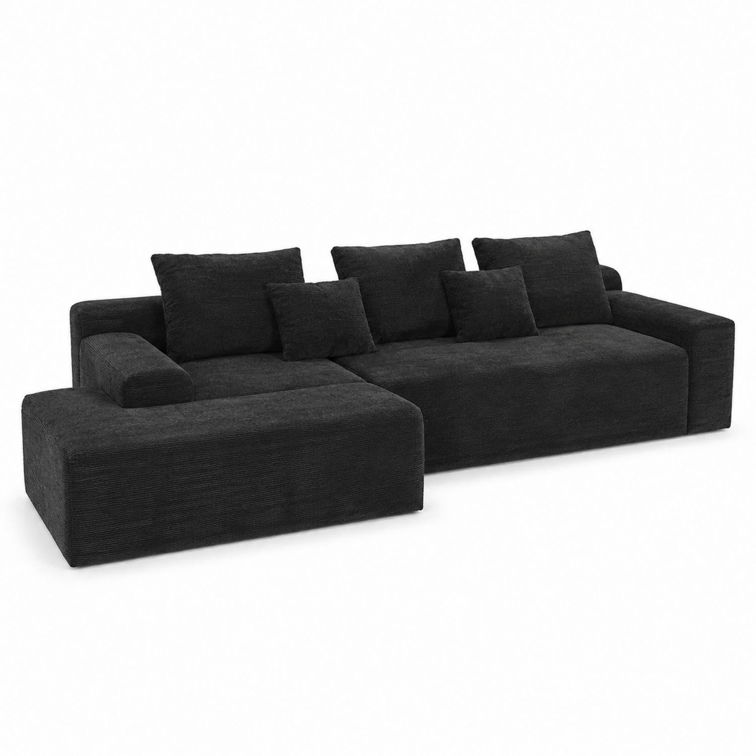Sofá esquinero chaise longue 280x150x70 cm tela chenilla Negro-Valtrivaria