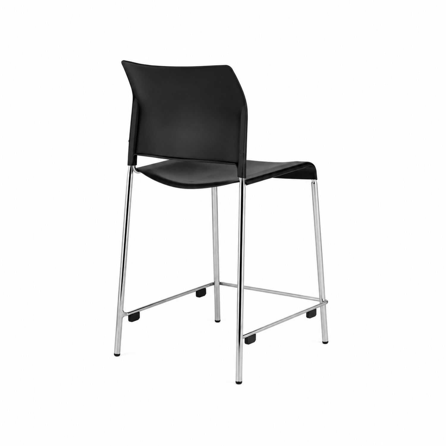 Taburete de polipropileno negro con patas de metal cromado-Valtrivaria