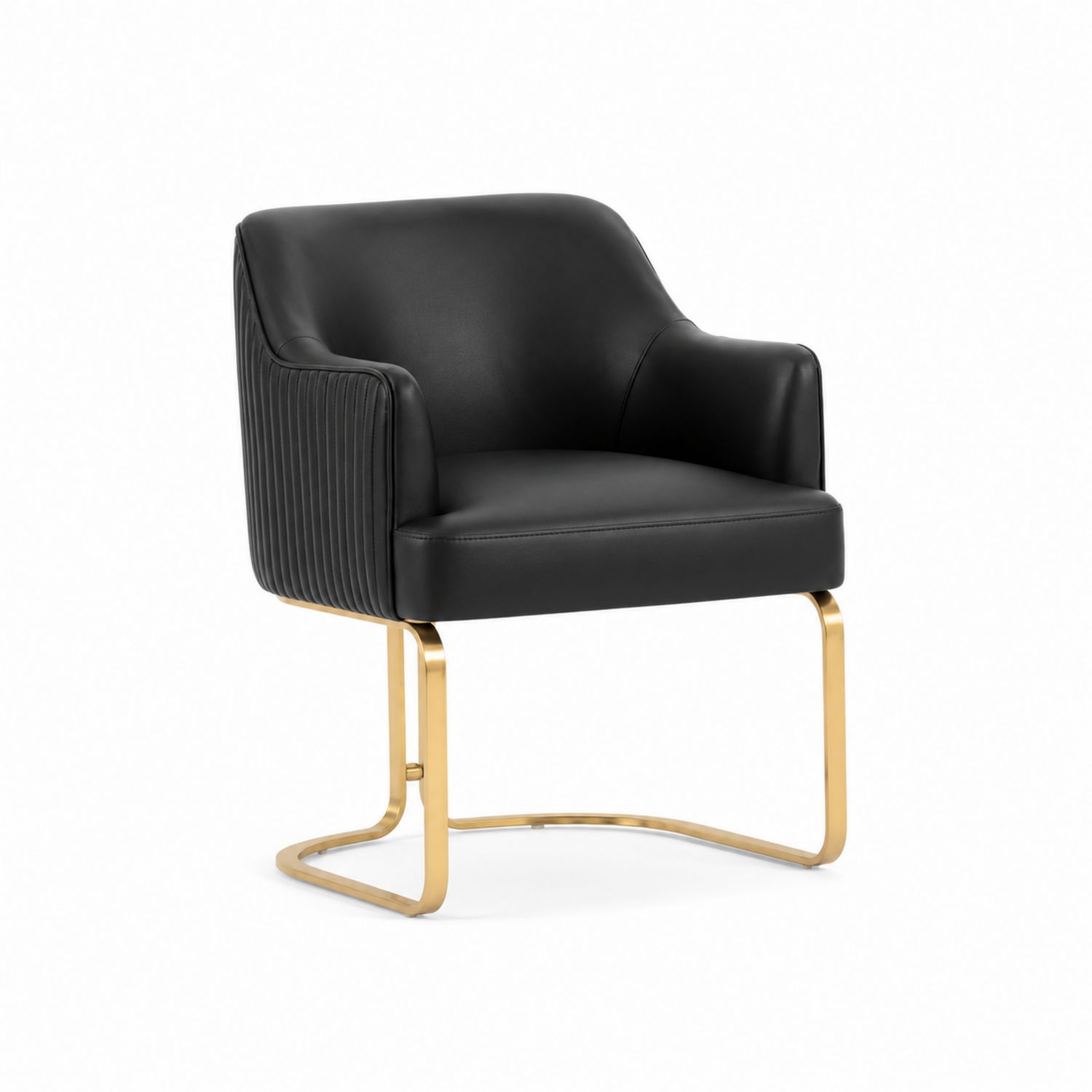 Silla de cuero negro con estructura dorada-Valtrivaria