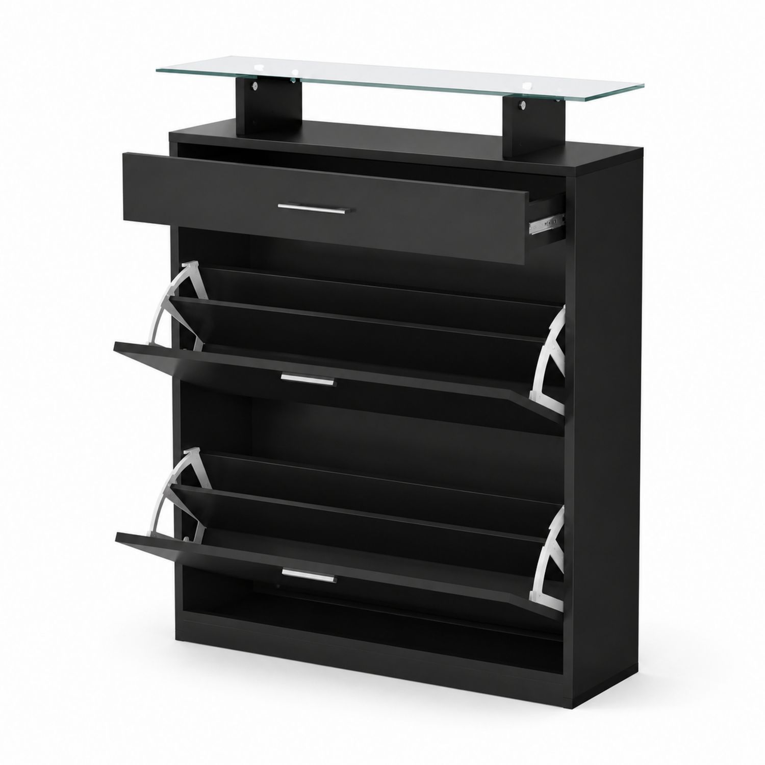 Zapatero de MDF y Vidrio Templado Negro-Valtrivaria
