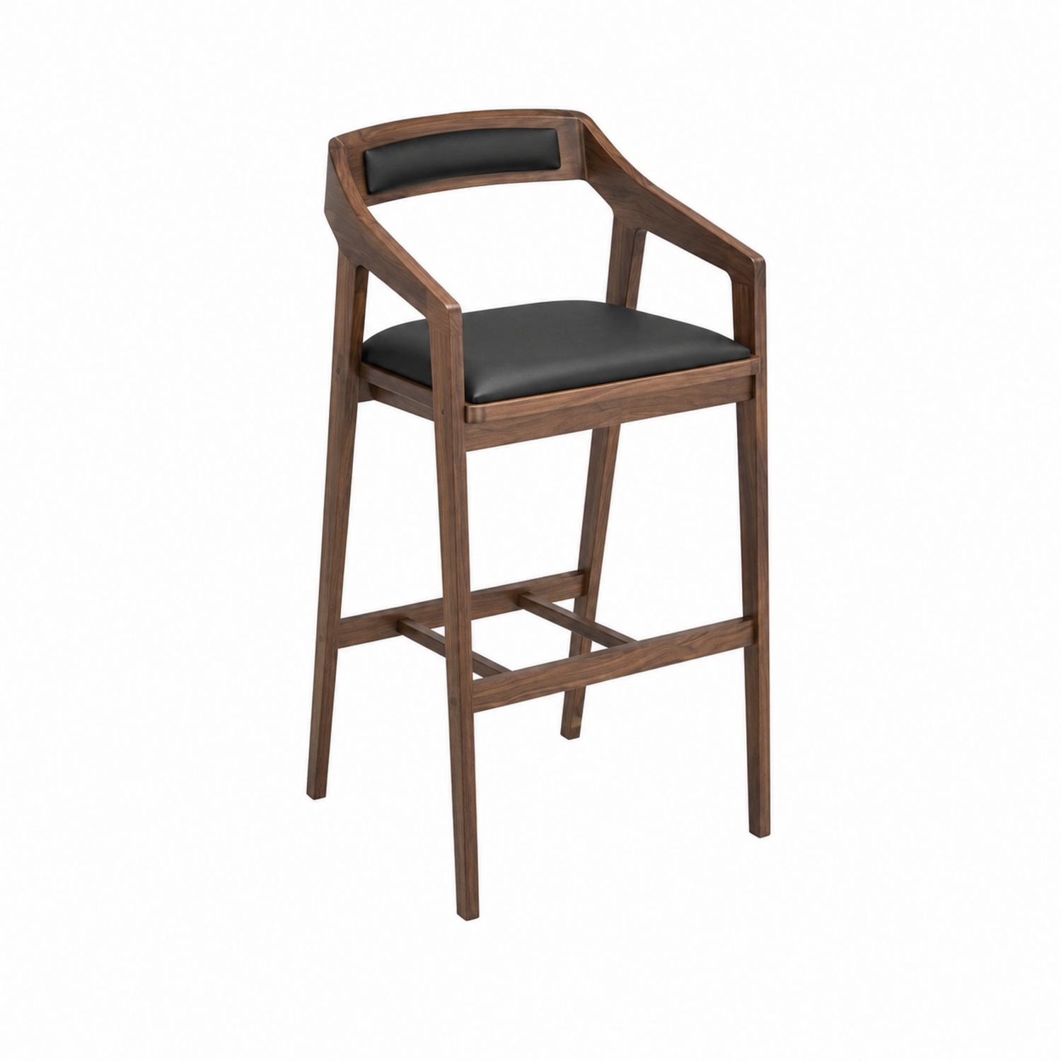 Taburete de madera con asiento de cuero sintético negro-Valtrivaria