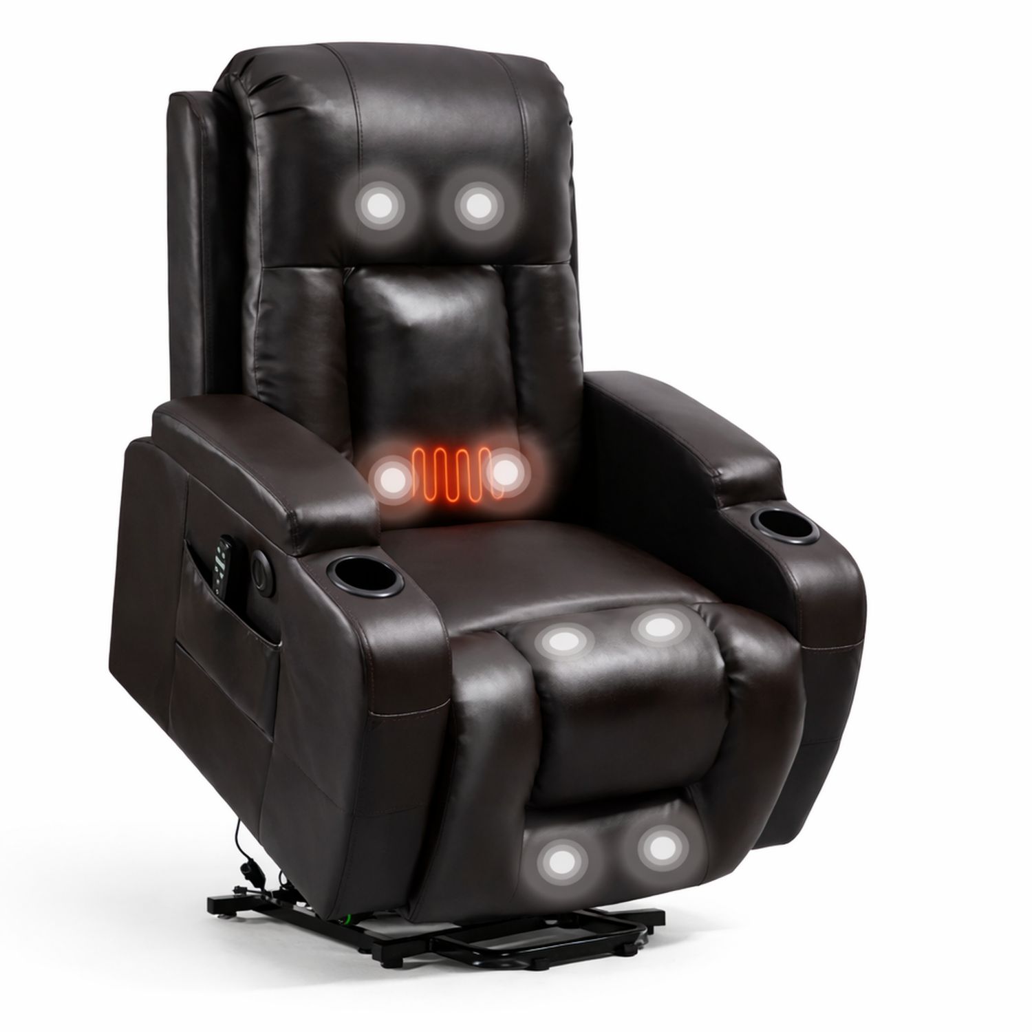 Sillón reclinable eléctrico de cuero sintético marrón con masaje y calefacción-Valtrivaria