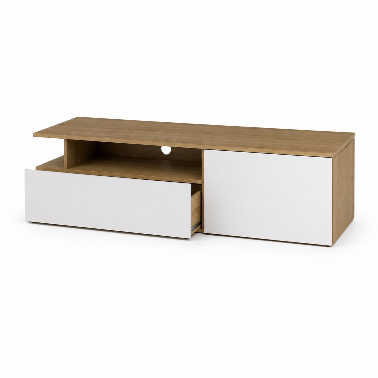 Mueble de TV de Madera MDF y Aglomerado Blanco y Roble-Valtrivaria