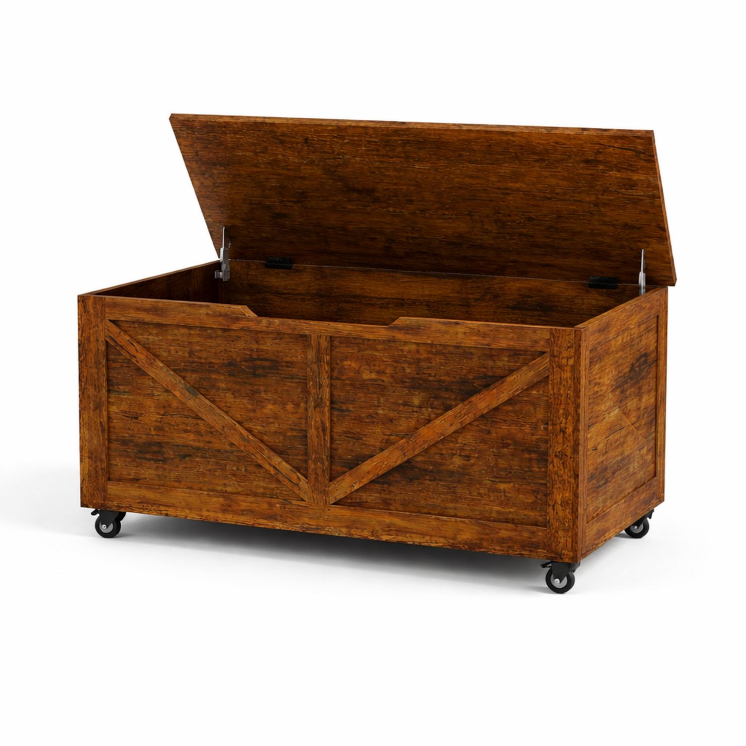 Baúl de madera maciza con ruedas Marrón-Valtrivaria