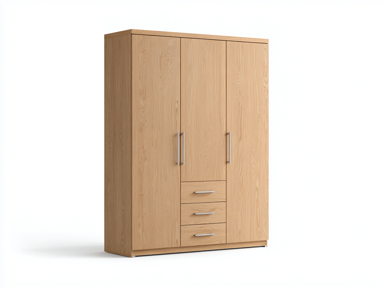 Armarios de tres puertas de madera 150x55x190 cm marrón para dormitorio - diseño moderno con 3 cajones-Vimiyhome