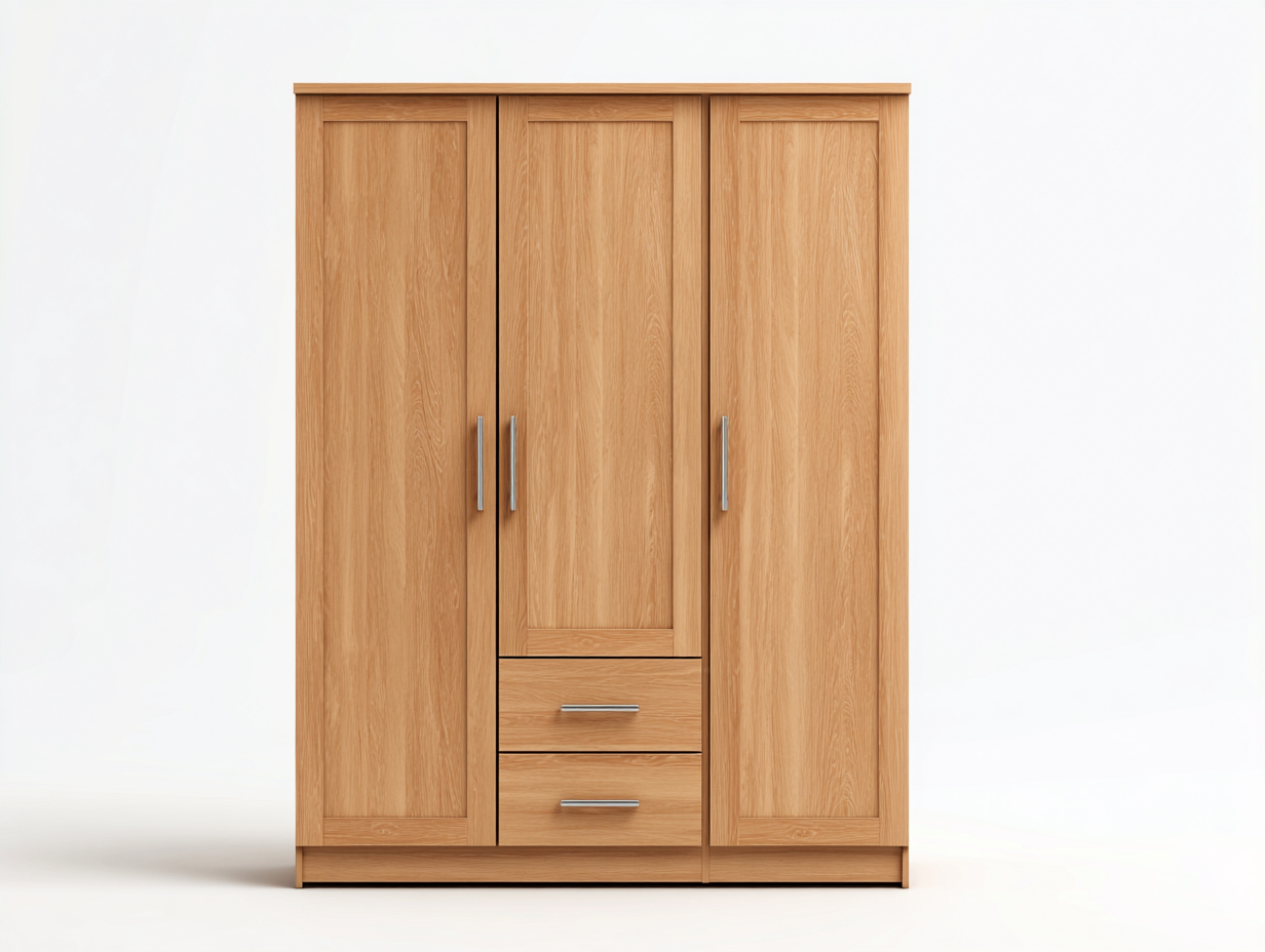 Armarios de tres puertas de madera 135x55x195 cm - Roble natural - Diseño moderno para dormitorio-Vimiyhome