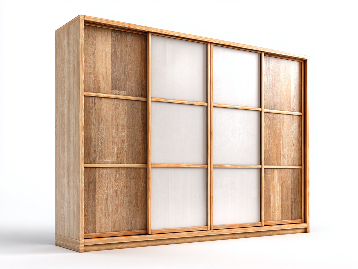 Armario con puertas correderas armario de madera 300x68x230 cm blanco-marrón - 4 puertas correderas - gran capacidad moderna-Vimiyhome