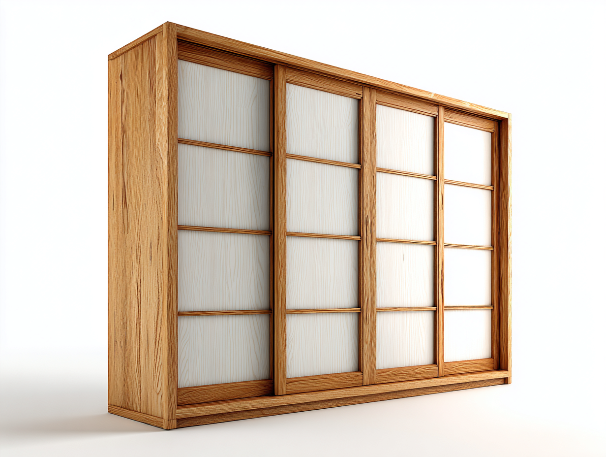 Armario con puertas correderas de madera 220x60x200 cm - Roble natural-Blanco roto - Diseño moderno para dormitorio-Vimiyhome