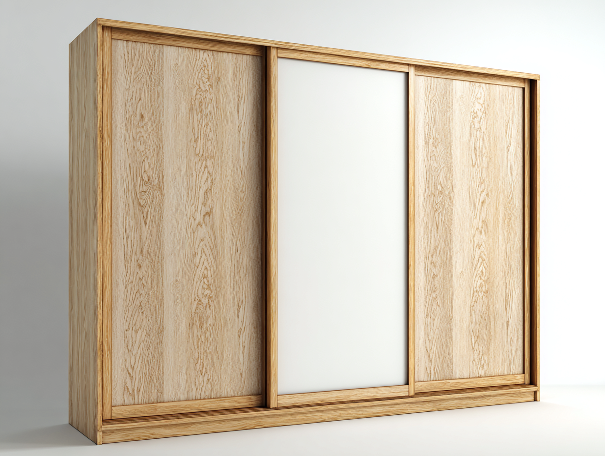 Armario con puertas correderas de madera 200x62x210 cm blanco y marrón para dormitorio - diseño moderno con 3 puertas-Vimiyhome