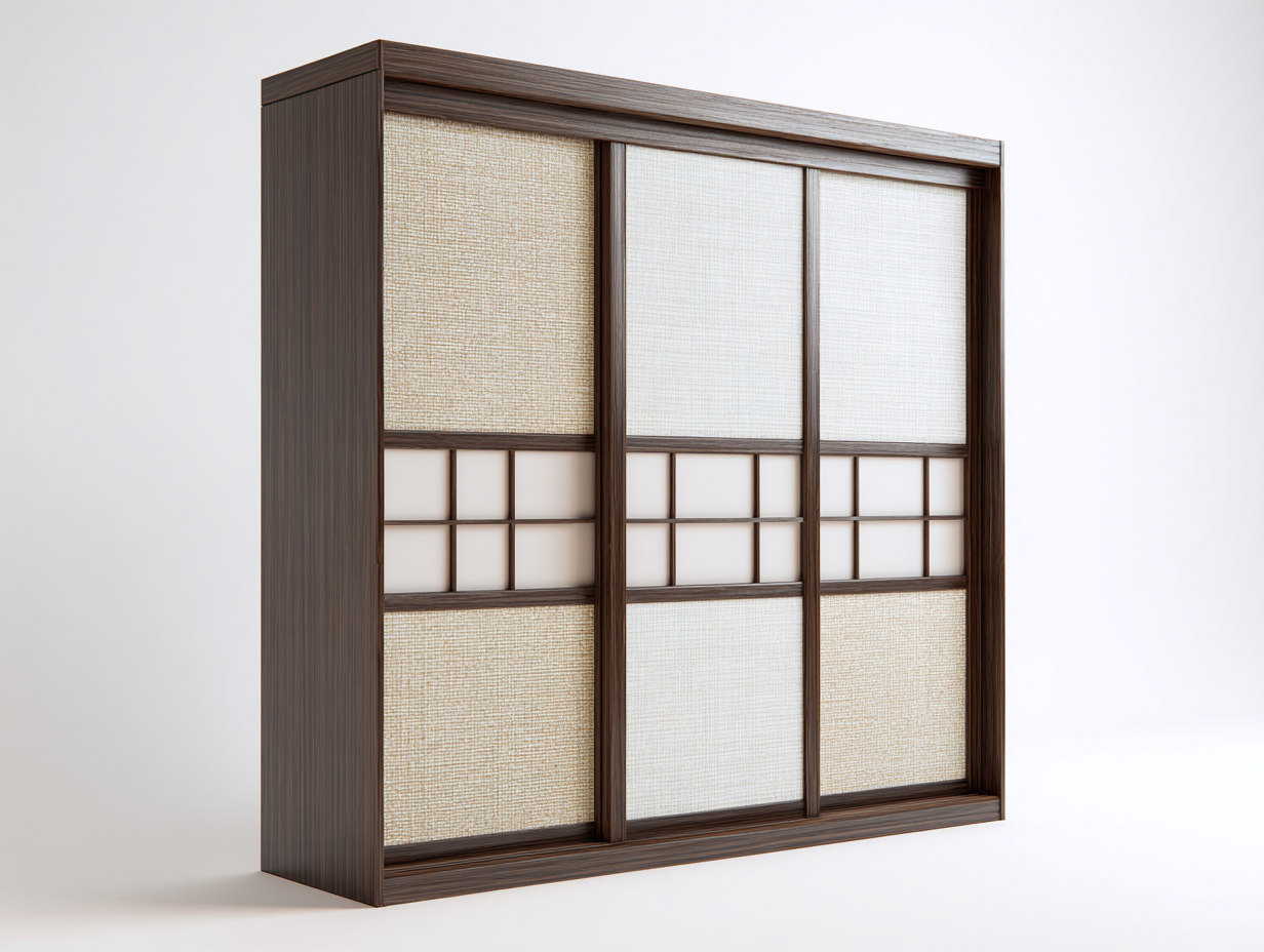 Armario con puertas correderas de madera 180x60x200 cm marrón y beige para dormitorio - estilo oriental-Vimiyhome