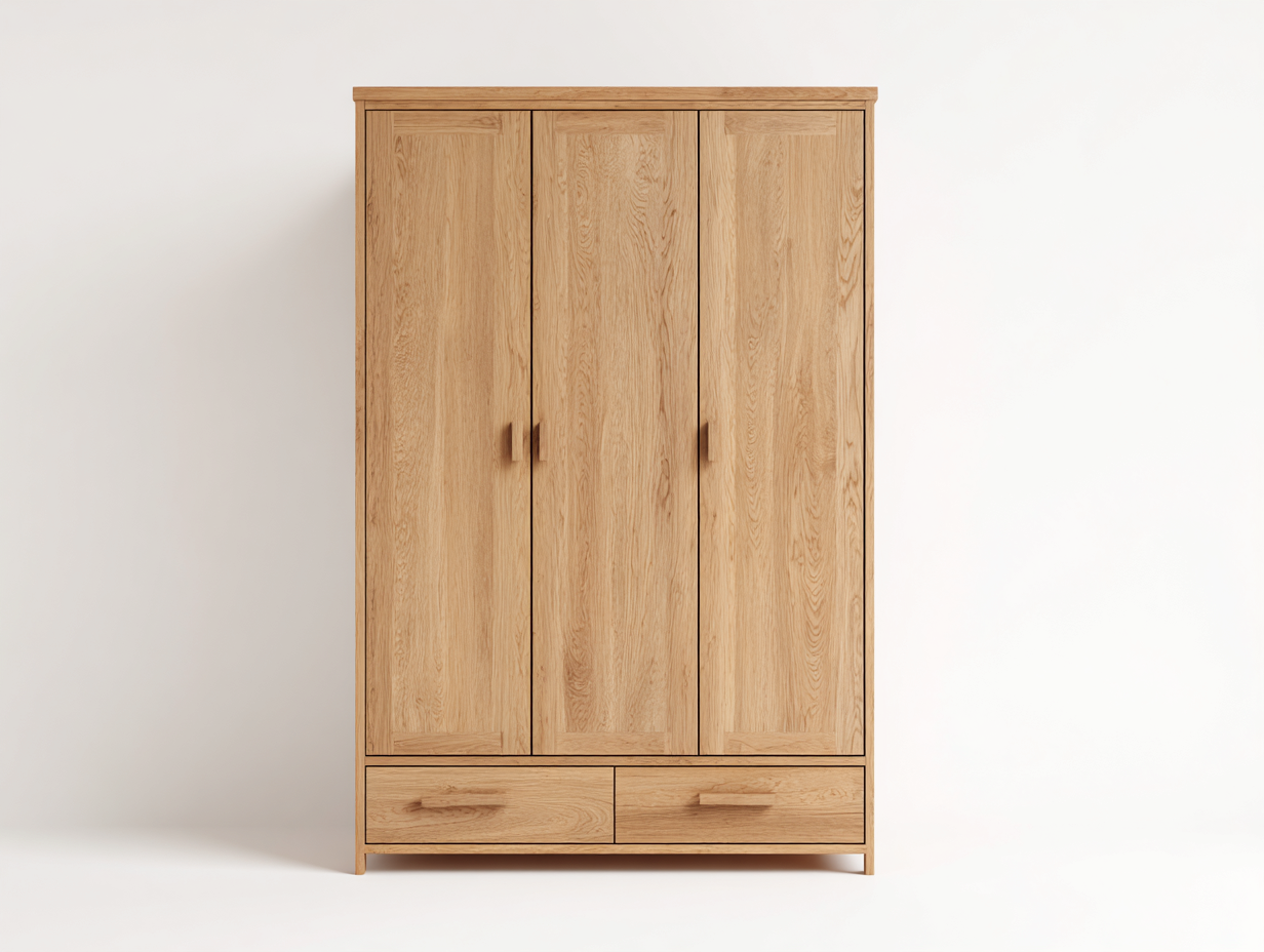 Armario de tres puertas de madera 120x55x190 cm para dormitorio - roble claro - diseño funcional con cajones-Vimiyhome
