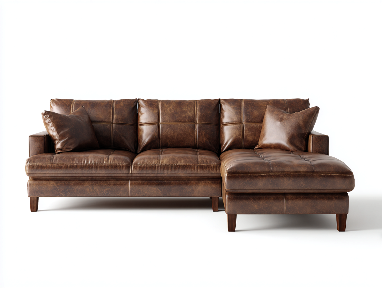 Sofás de esquina de piel sintética 240x160x85 cm - Marrón - Diseño clásico para salón-Vimiyhome