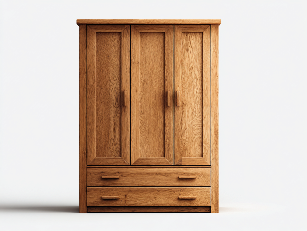 Armario de tres puertas de madera 135x58x195 cm para dormitorio - roble miel - diseño funcional con cajones-Vimiyhome