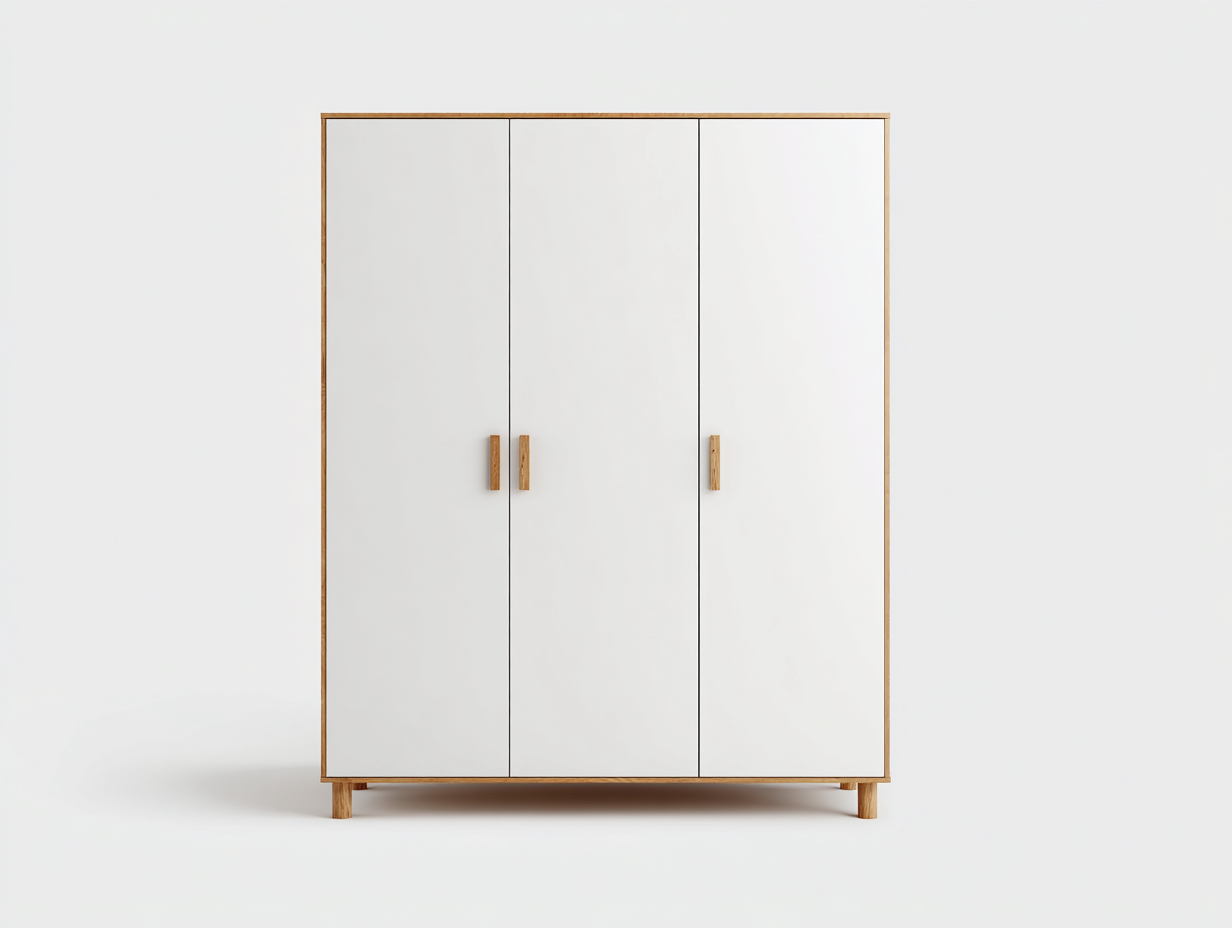 Armarios de tres puertas armario de madera 135x55x198 cm blanco-marrón - 3 puertas - estilo nórdico moderno-Vimiyhome