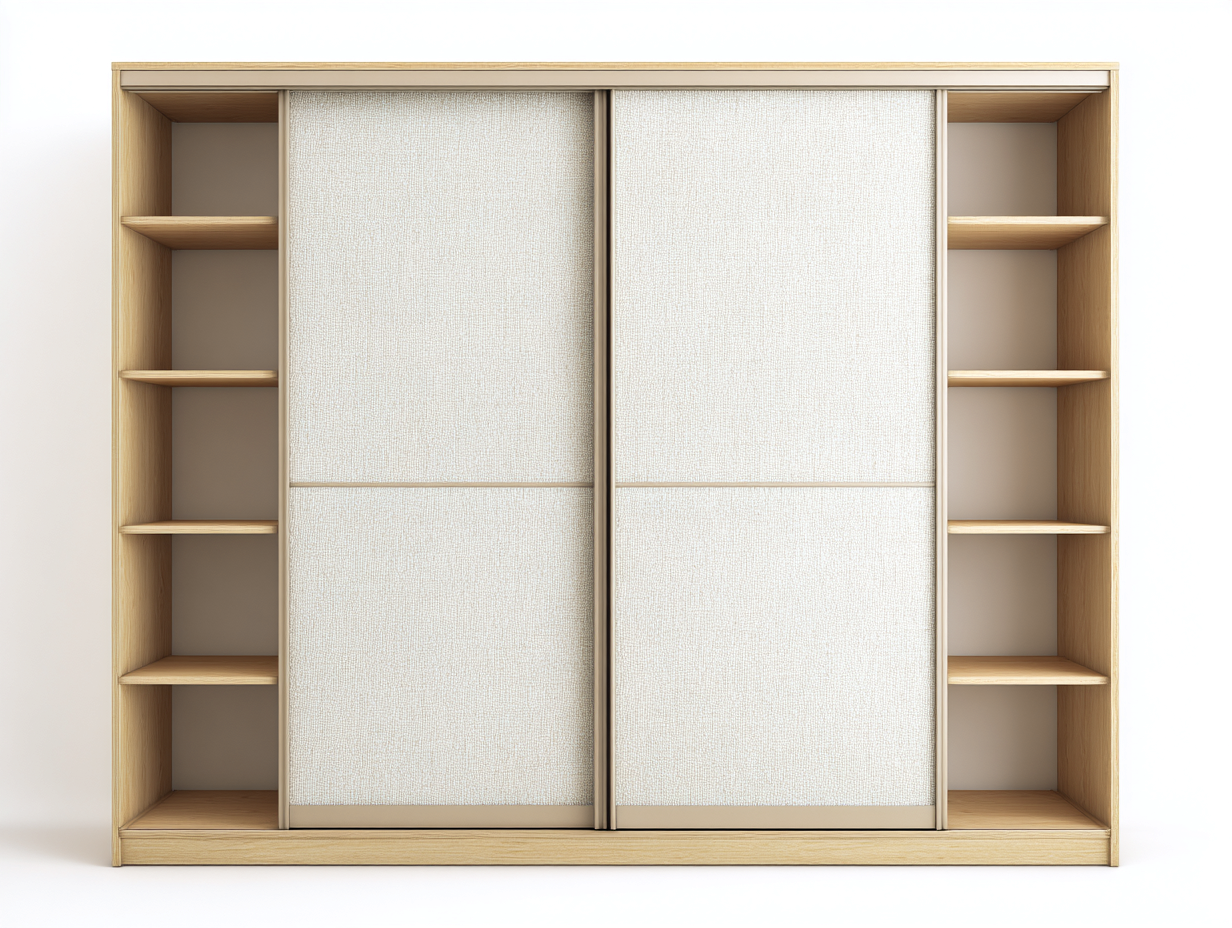 Armario con puertas correderas de madera 220x60x210 cm para dormitorio - roble claro-marfil - diseño moderno con estantes laterales-Vimiyhome