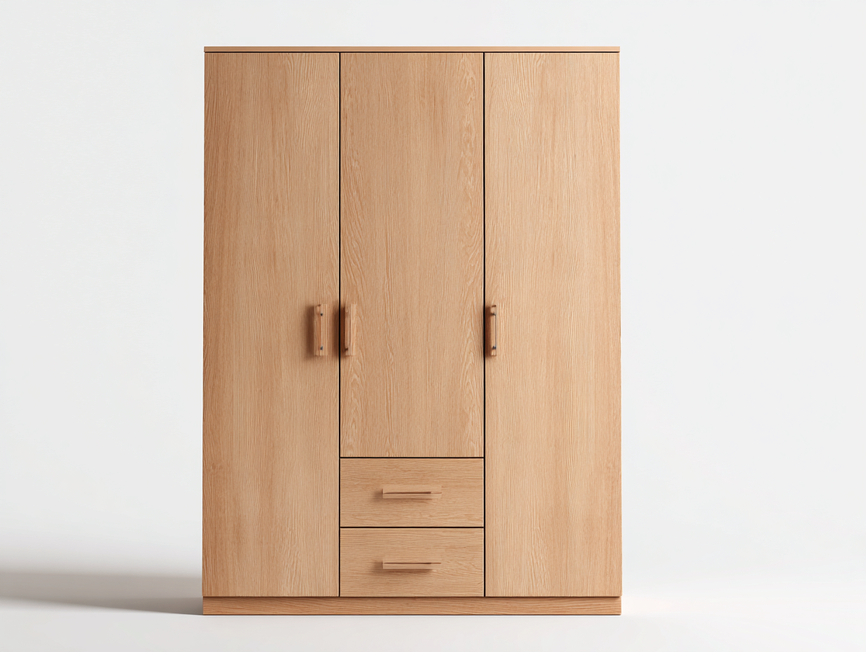 Armarios de tres puertas 120x52x185 cm madera color marrón para dormitorio con 3 puertas y 2 cajones - diseño funcional-Vimiyhome
