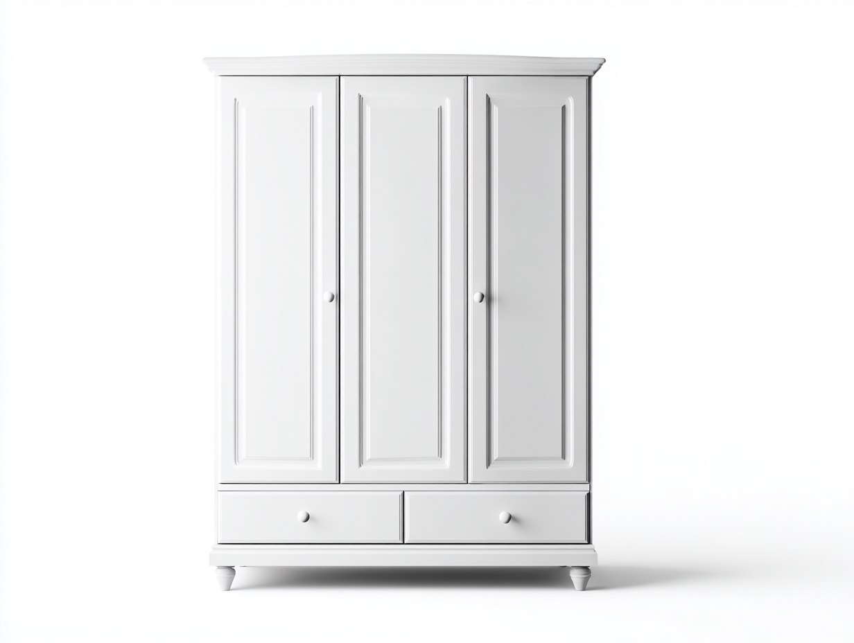 Armarios de tres puertas de madera 140x55x185 cm blanco para dormitorio - estilo clásico con 2 cajones-Vimiyhome