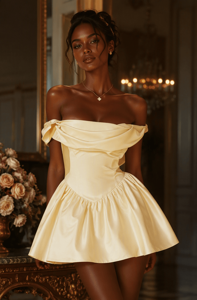 Classic Off Shoulder A-Line Corset Bodice Mini Homecoming Dress