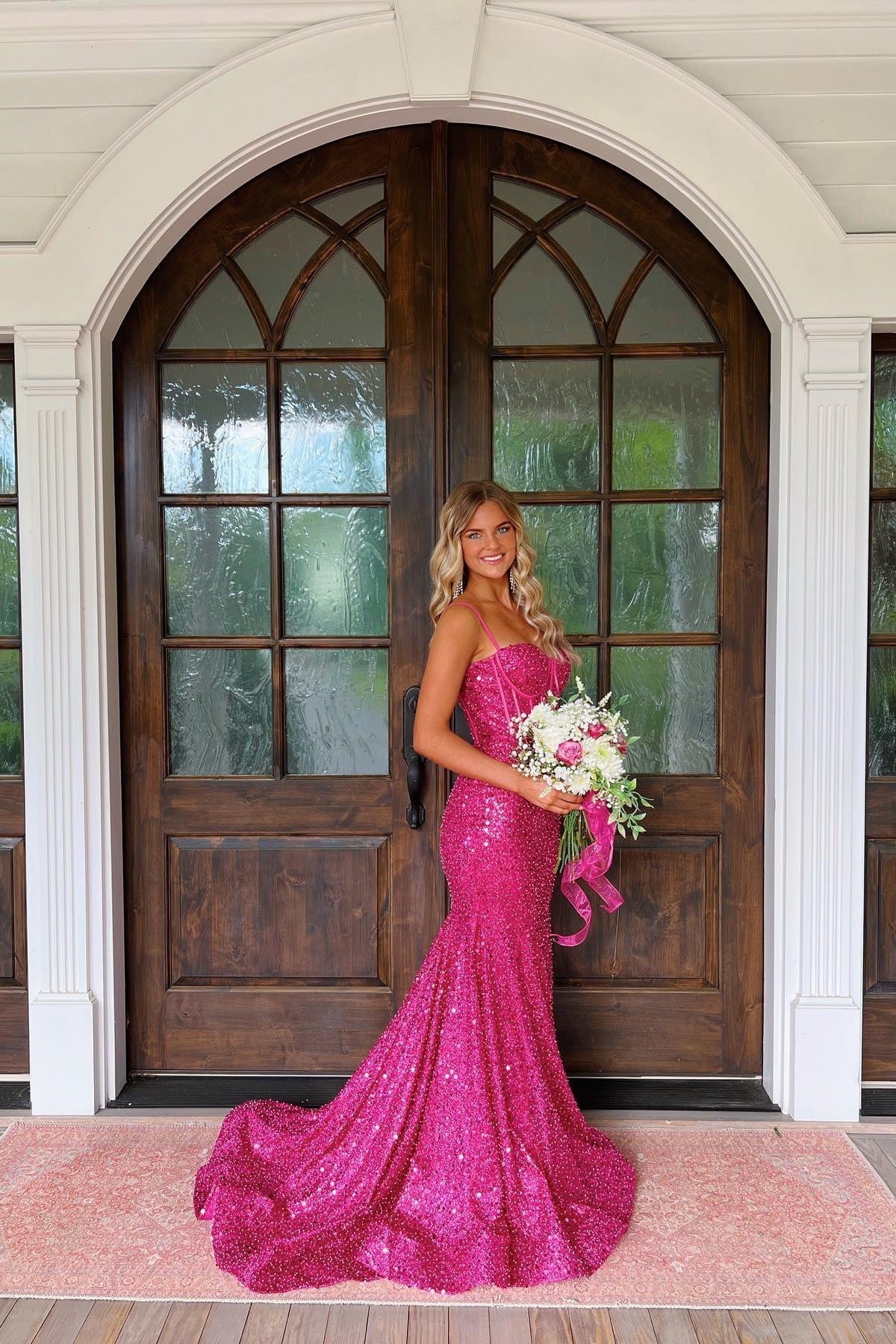 Bling Mermaid Spaghetti Straps Light Blue Sequins Long Prom Dress