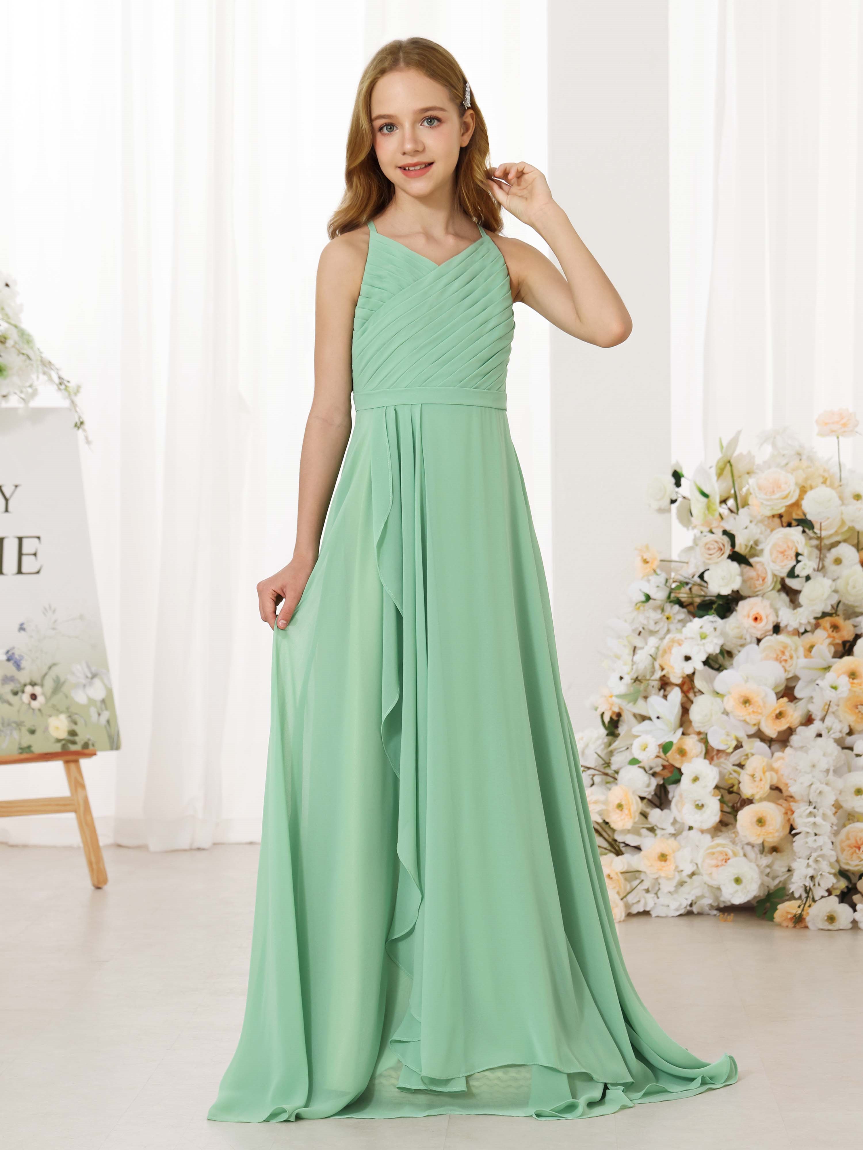 A-Line/Princess Chiffon Sleeveless Scoop Neck Floor-Length  Flower Girl Dresses As Pic