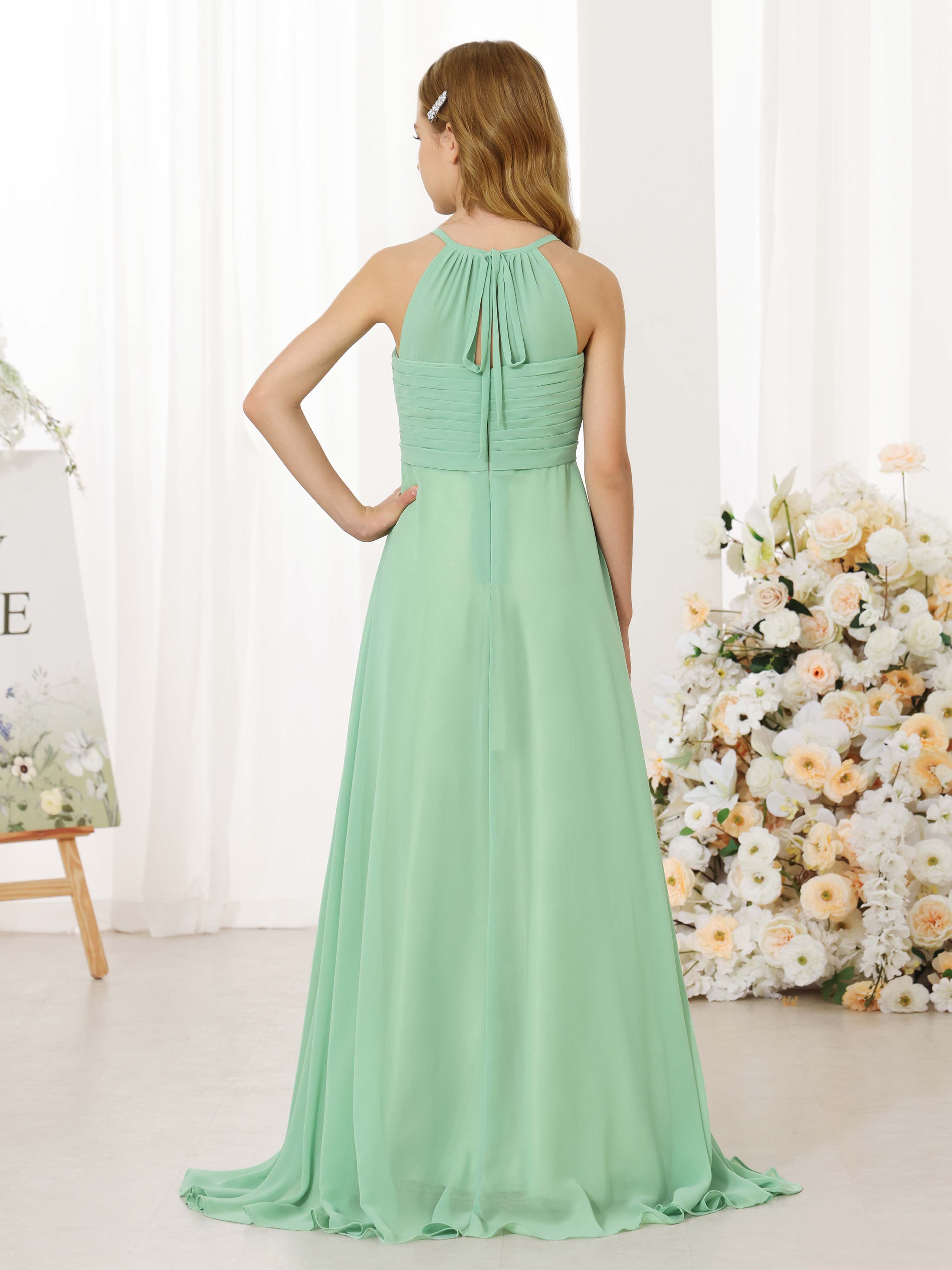 A-Line/Princess Chiffon Sleeveless Scoop Neck Floor-Length  Flower Girl Dresses