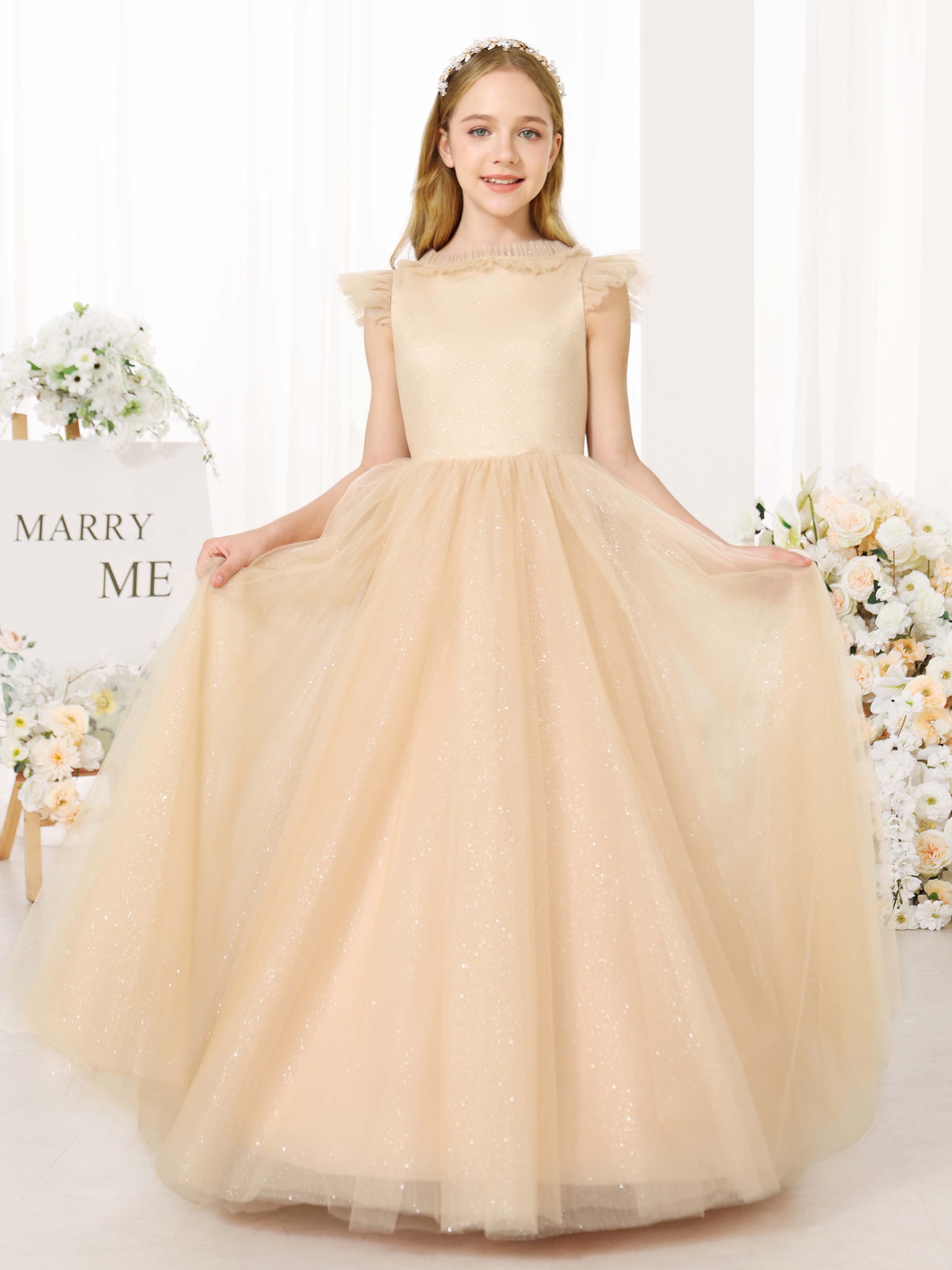 Ball-Gown Tulle Sleeveless Scoop Neck Floor-Length  Flower Girl Dresses As Pic