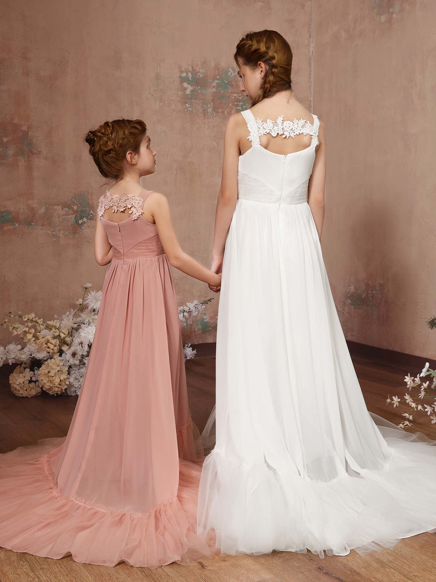 A-Line/Princess Chiffon Sleeveless Square Neck Floor-Length Flower Girl Dresses