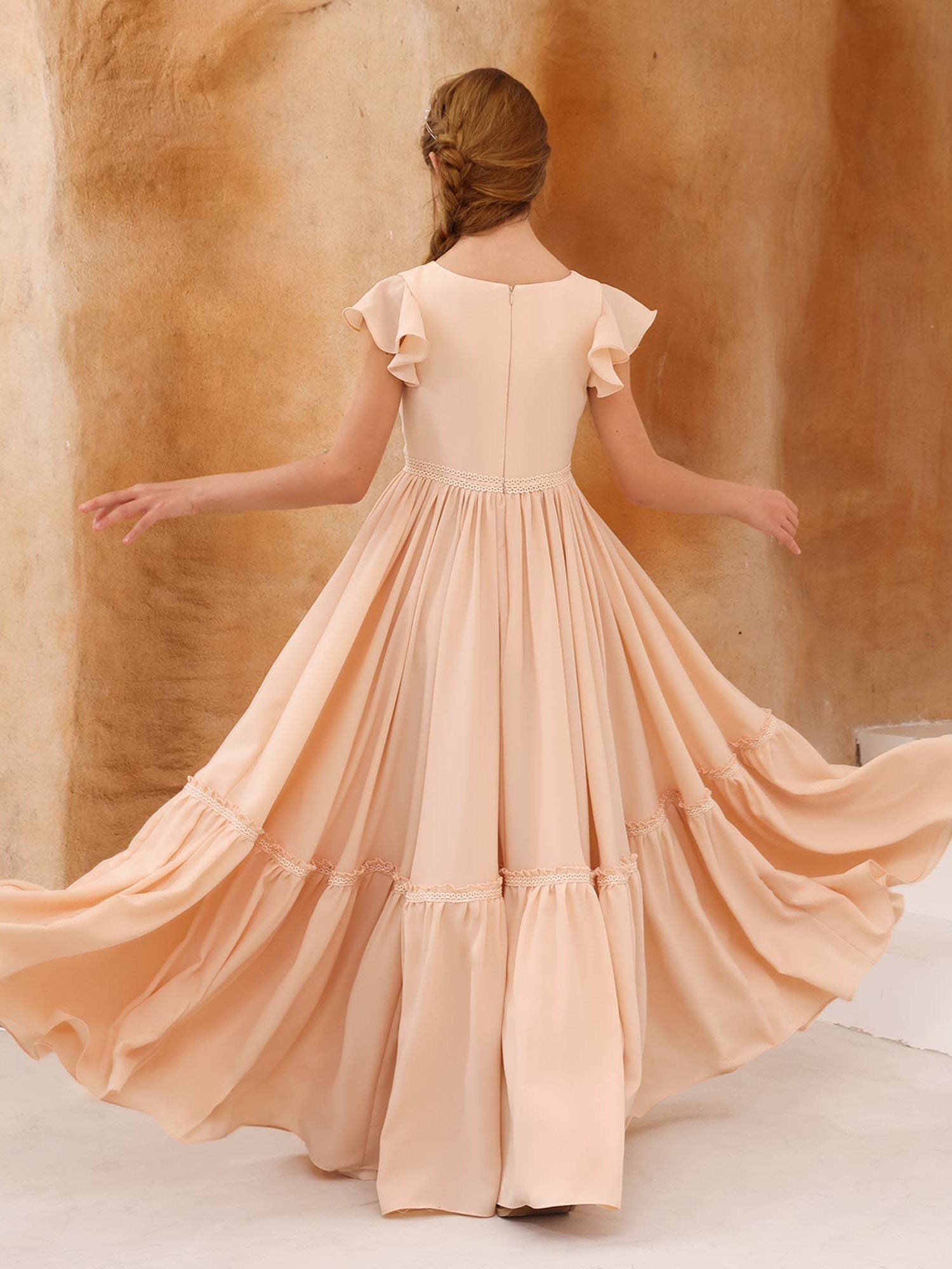 A-Line/Princess Chiffon Short Sleeves Scoop Neck Floor-Length Flower Girl Dresses