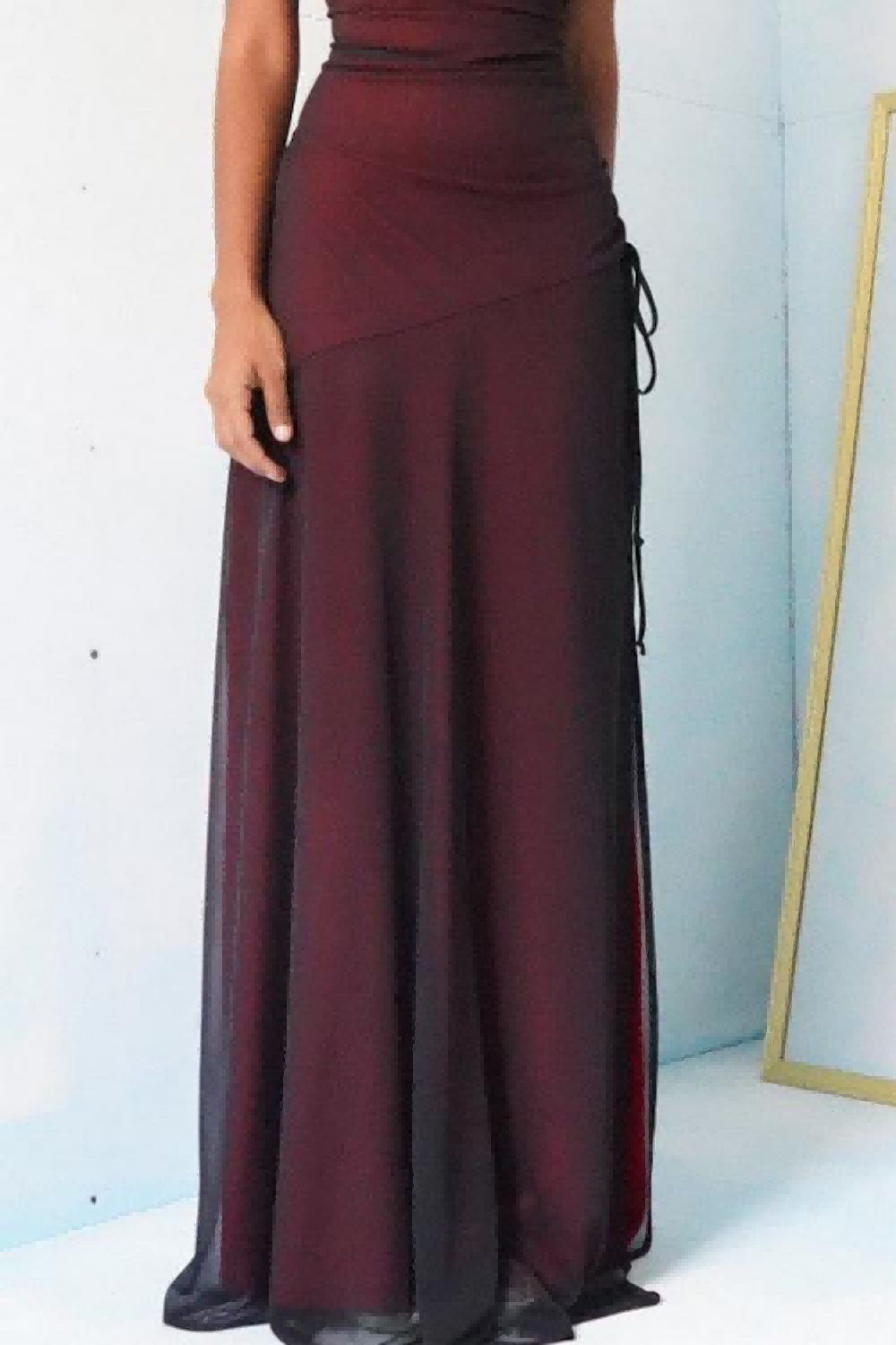 Simple Sheath Spaghetti Straps Burgundy Long Prom Dress with Split Front