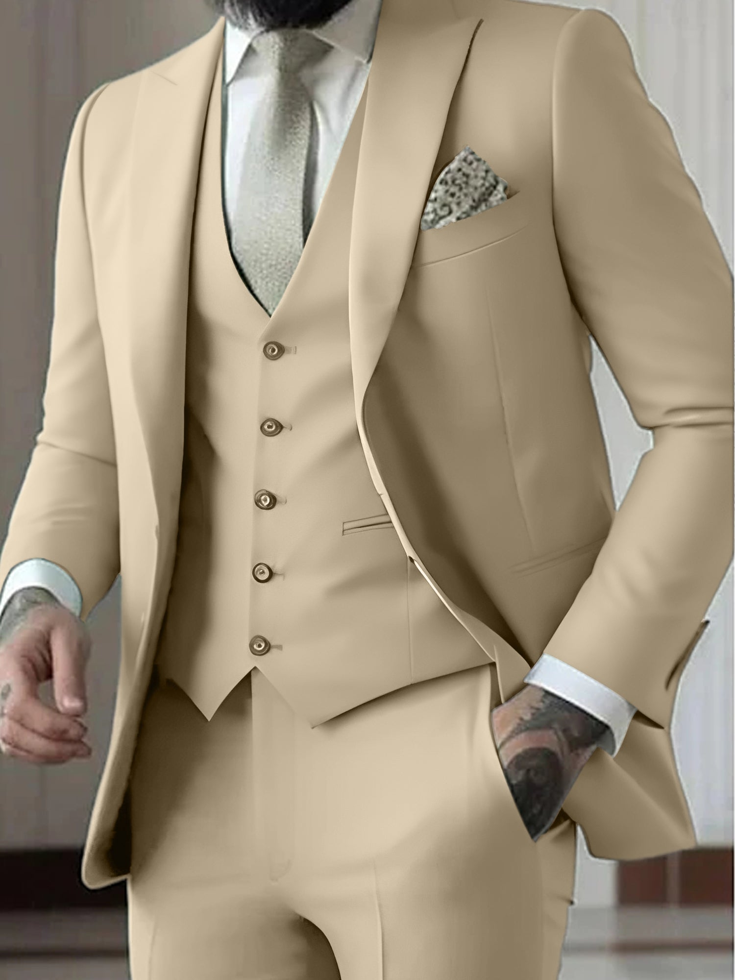 Men's Tailored Fit Single Breasted One-button 3 Pieces Wedding Suits Champagne
